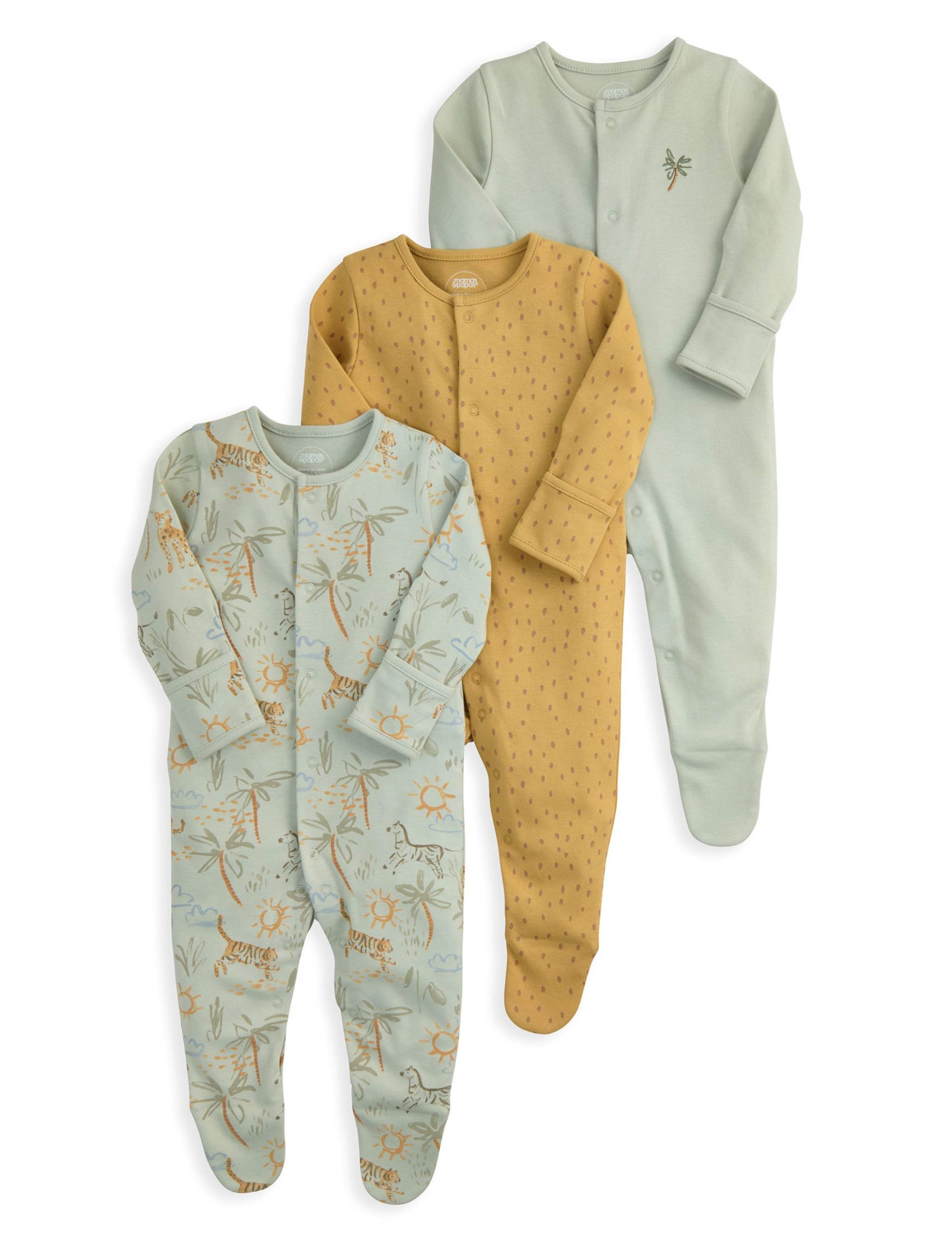 3 Pack Pure Cotton Safari Sleepsuits (0-24 Months) 2 of 2