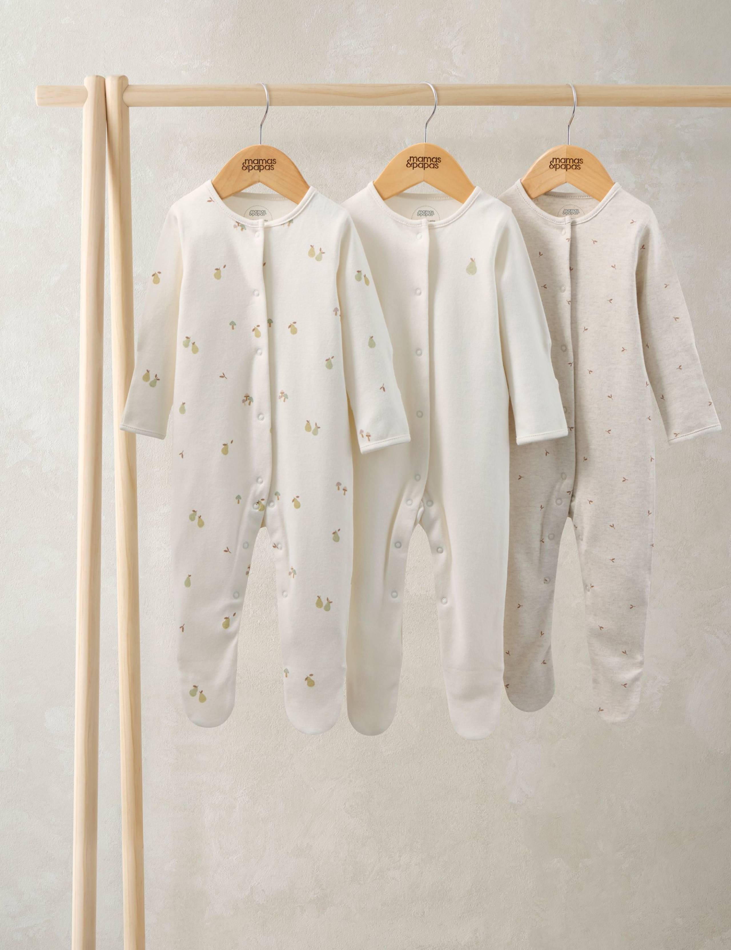 3 Pack Pure Cotton Pear Print Sleepsuit (7lbs-24 Mths) 1 of 2