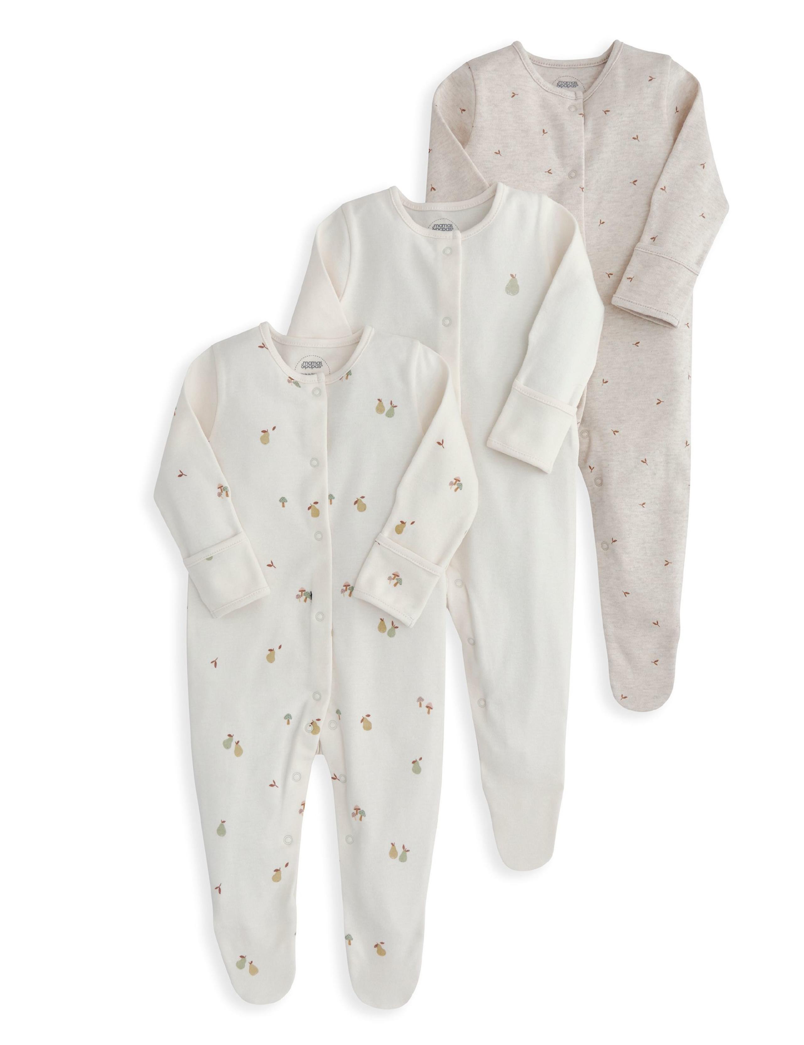 3 Pack Pure Cotton Pear Print Sleepsuit (0-24 Months) 2 of 2