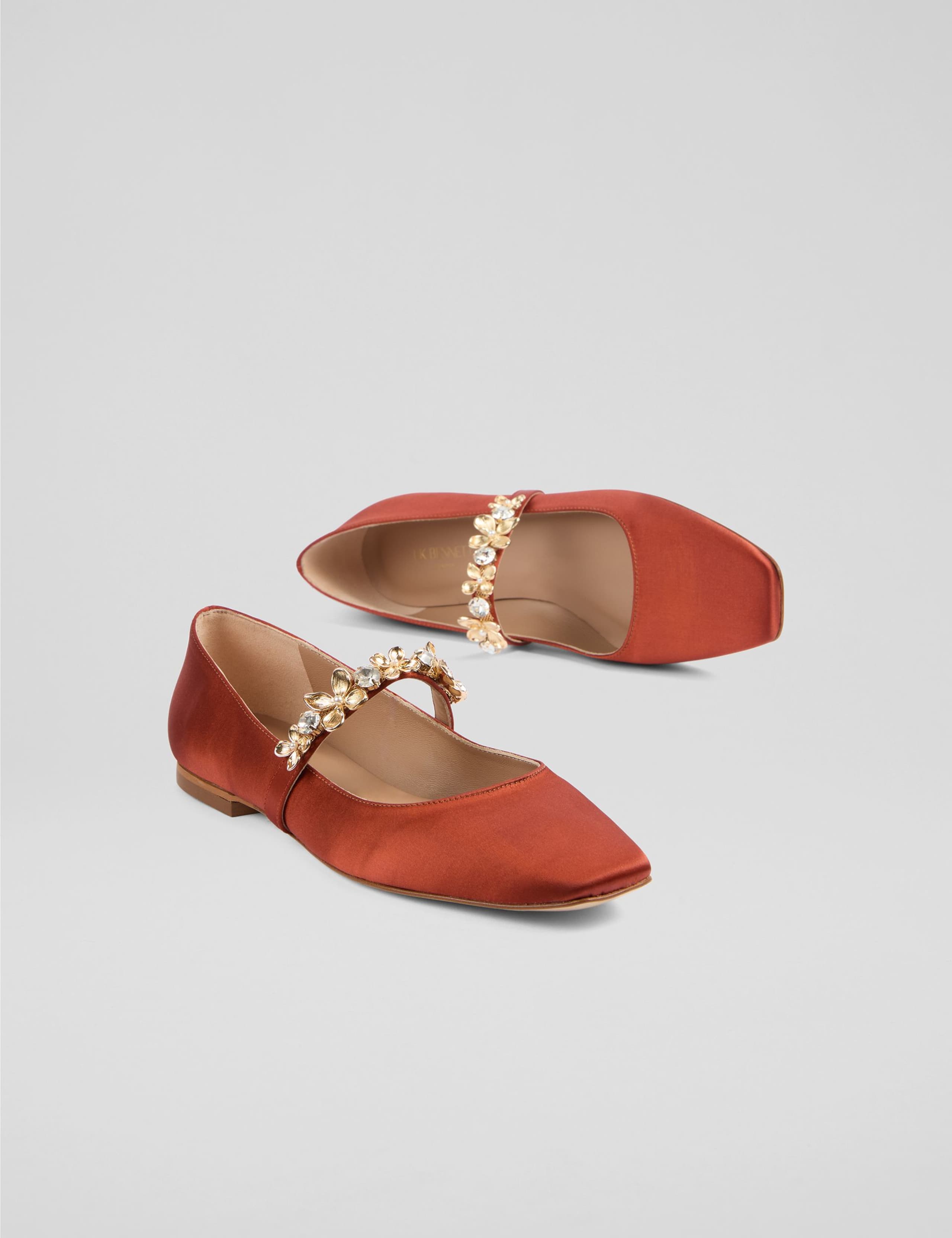 Leather Floral Diamante Ballet Pumps 2 of 6
