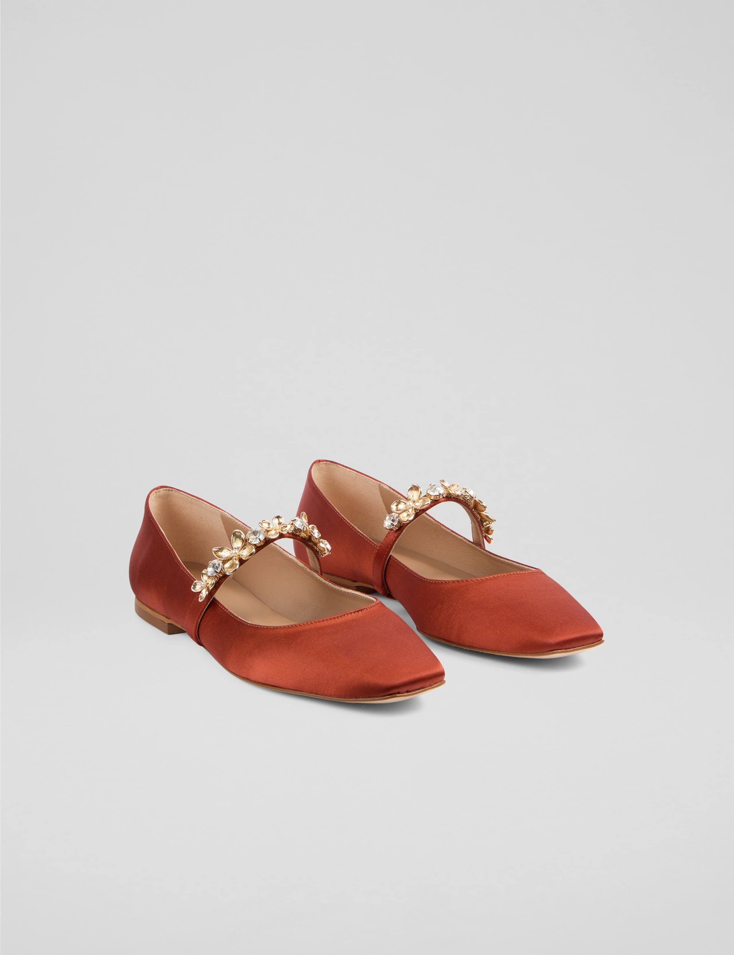 Leather Floral Diamante Ballet Pumps 3 of 6