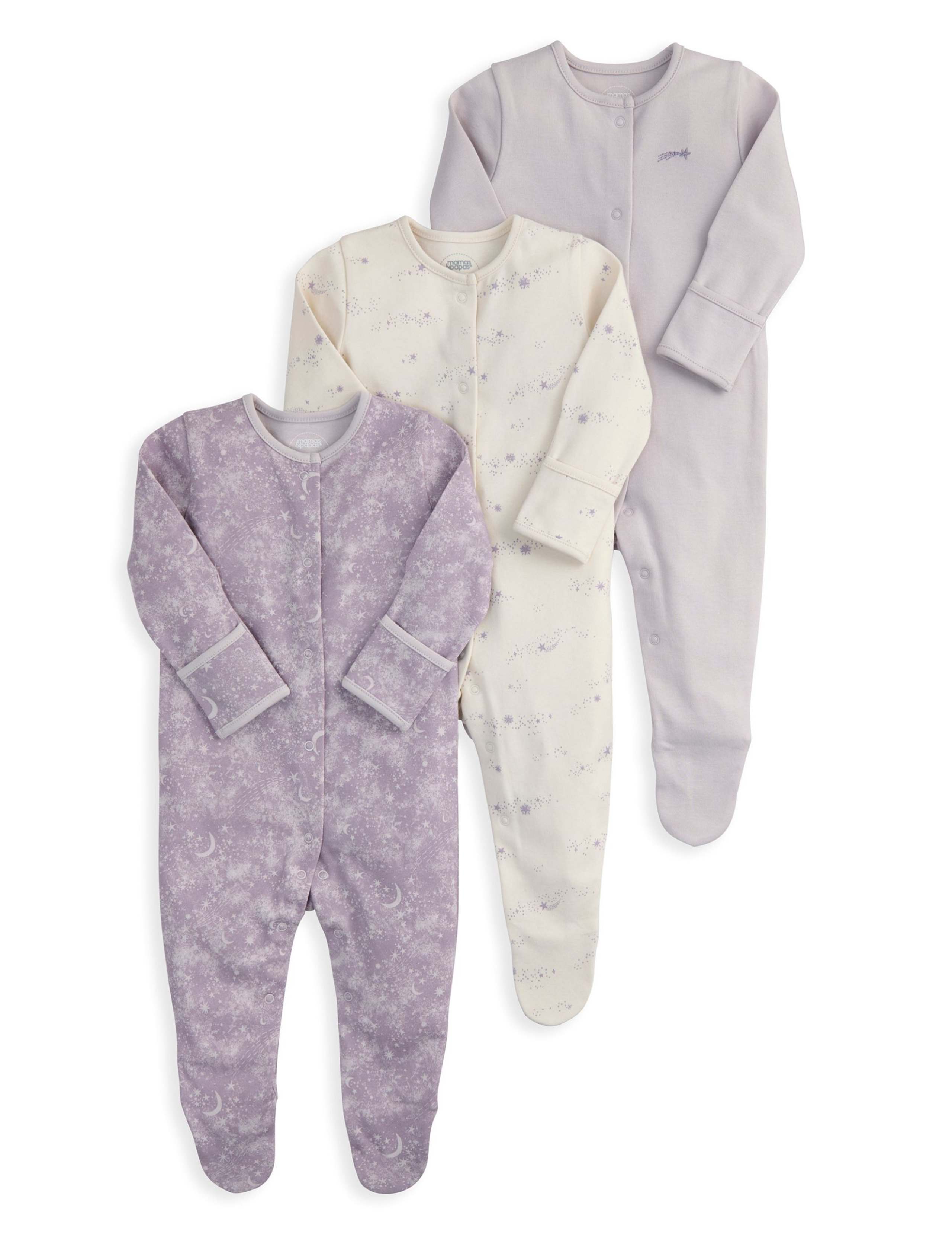 3 Pack Pure Cotton Star Print Sleepsuits (6½lbs-24 Mths) 2 of 2