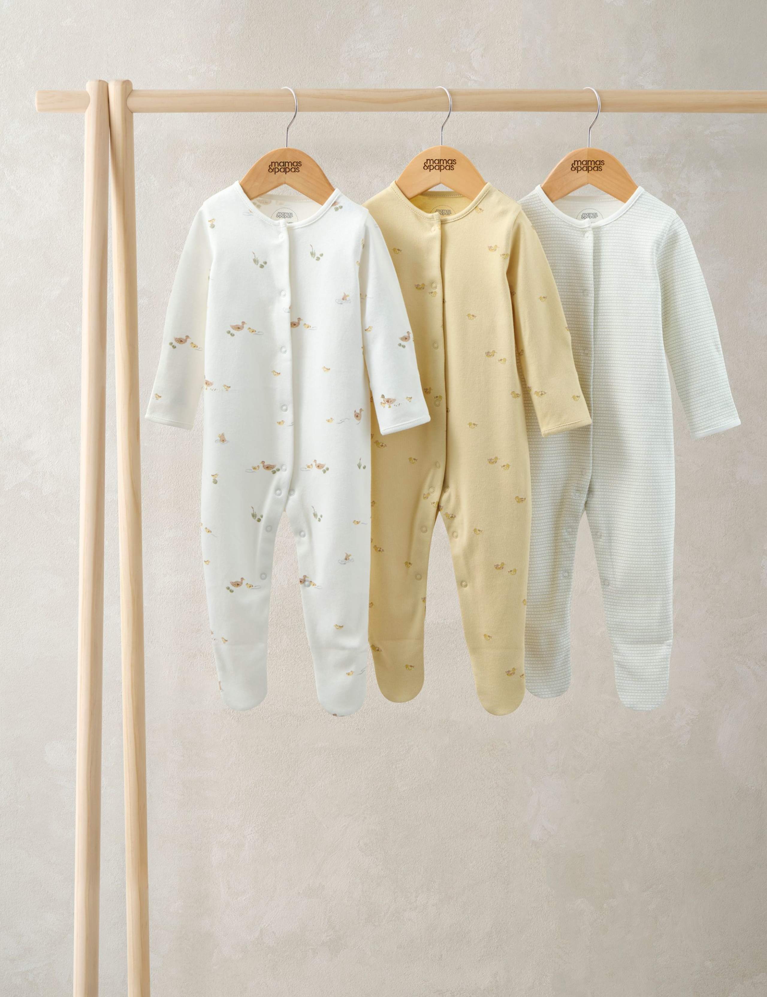 3 Pack Pure Cotton Duck Print Sleepsuits (0-24 Months) 1 of 2