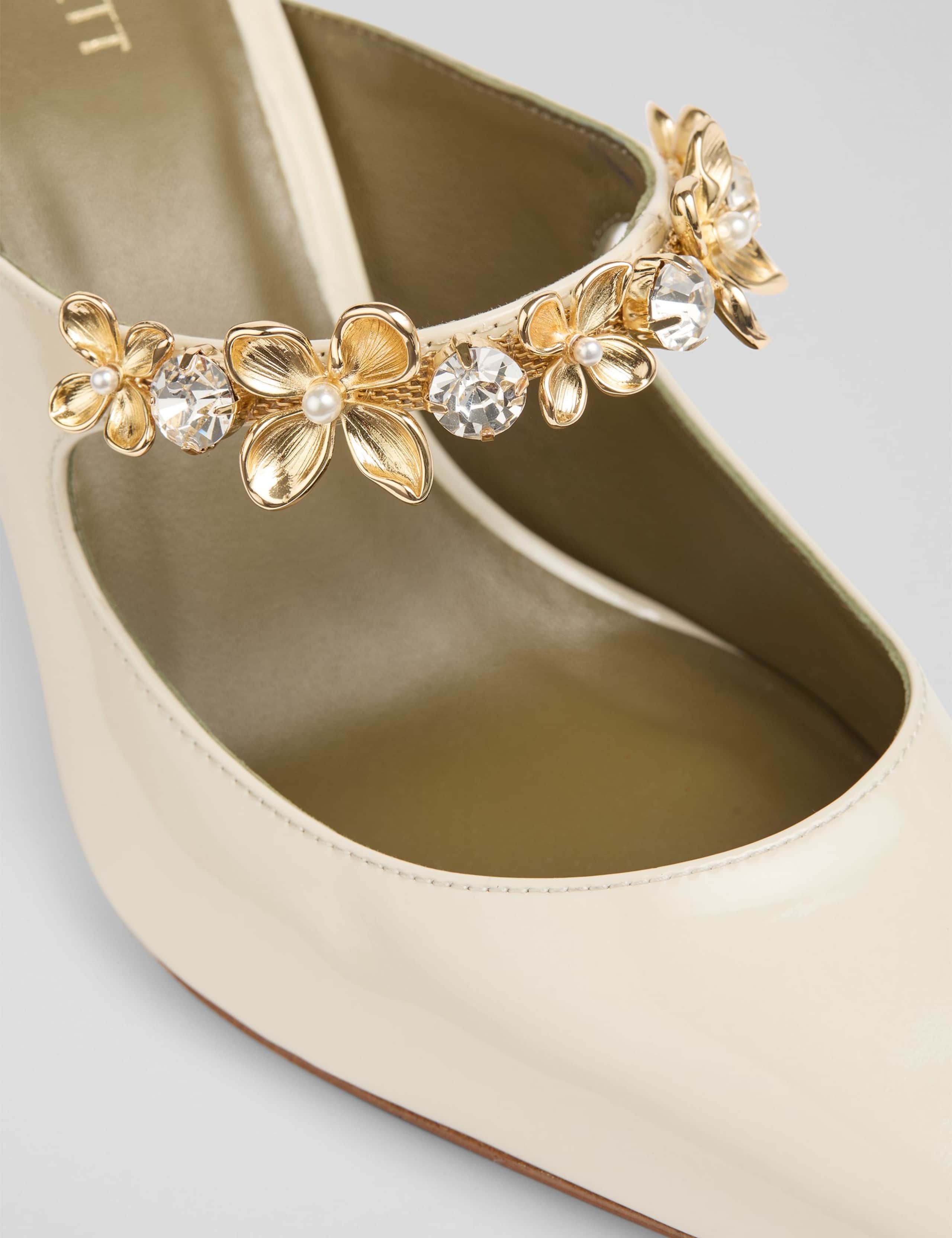 Patent Flower Trim Pointed Mule Court Shoes 2 of 4