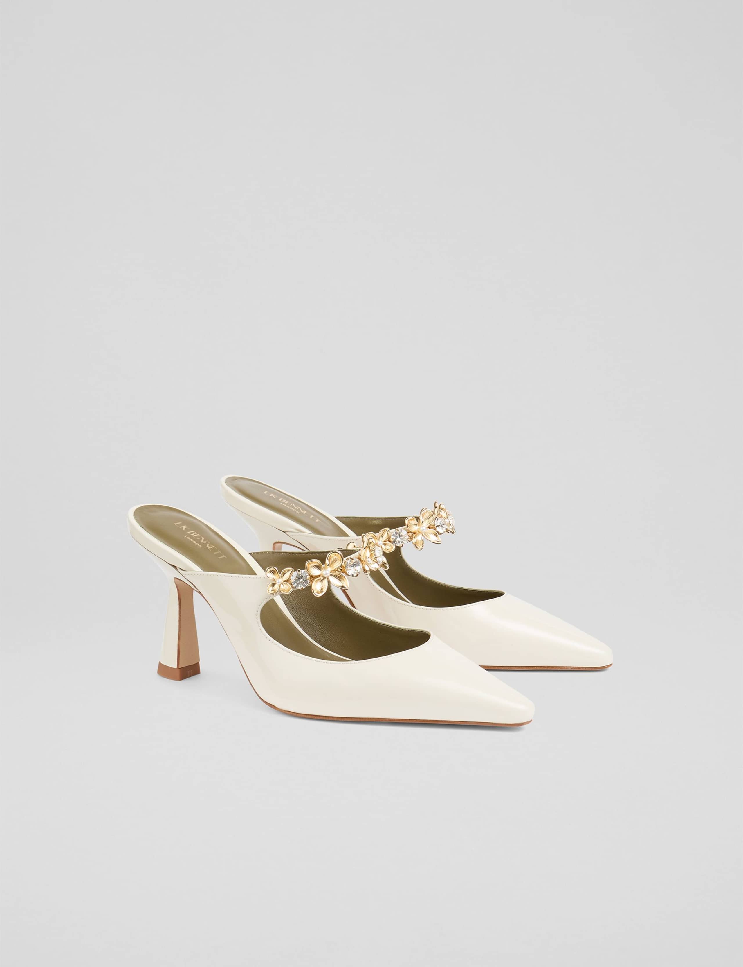 Patent Flower Trim Pointed Mule Court Shoes 3 of 4