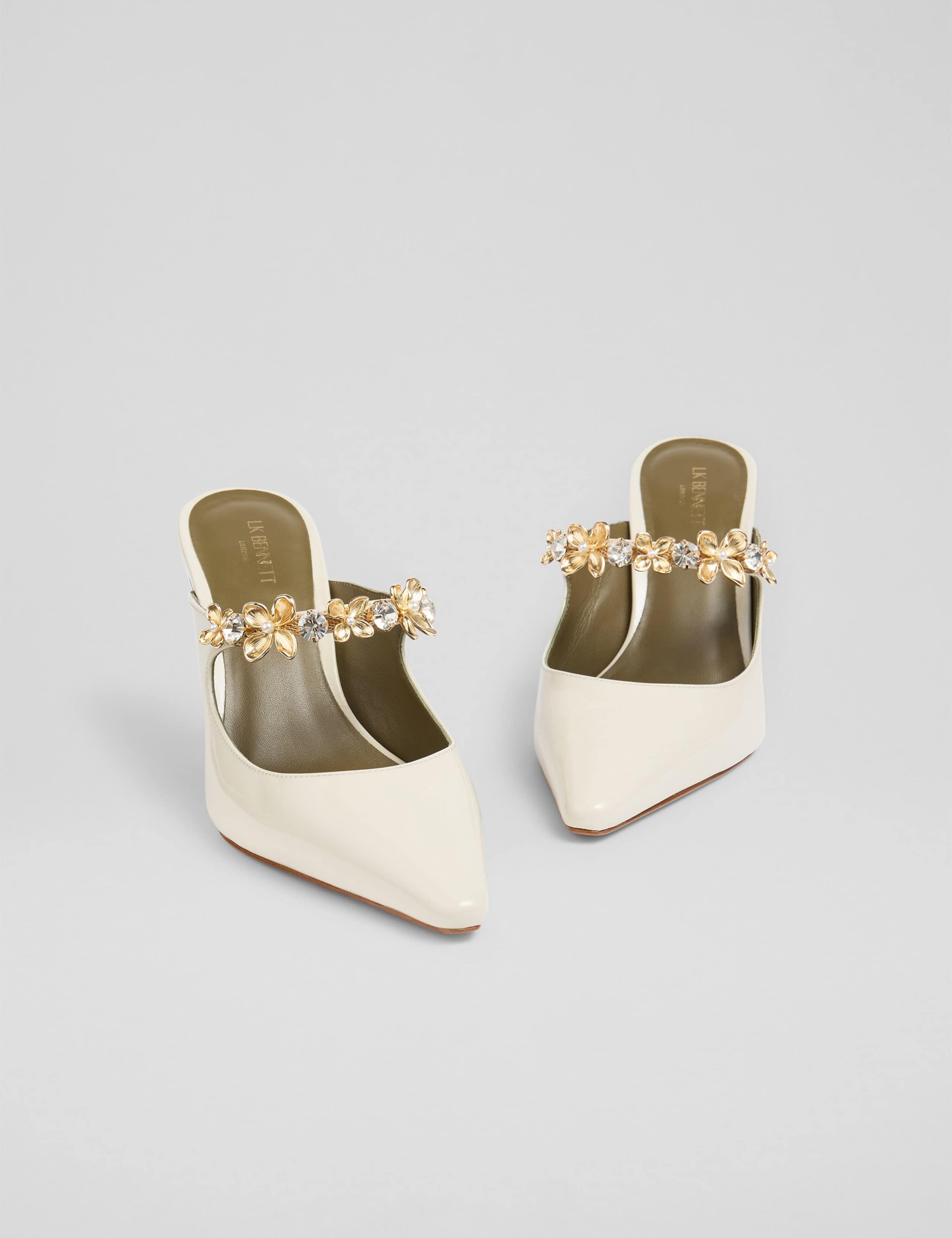 Patent Flower Trim Pointed Mule Court Shoes 4 of 4