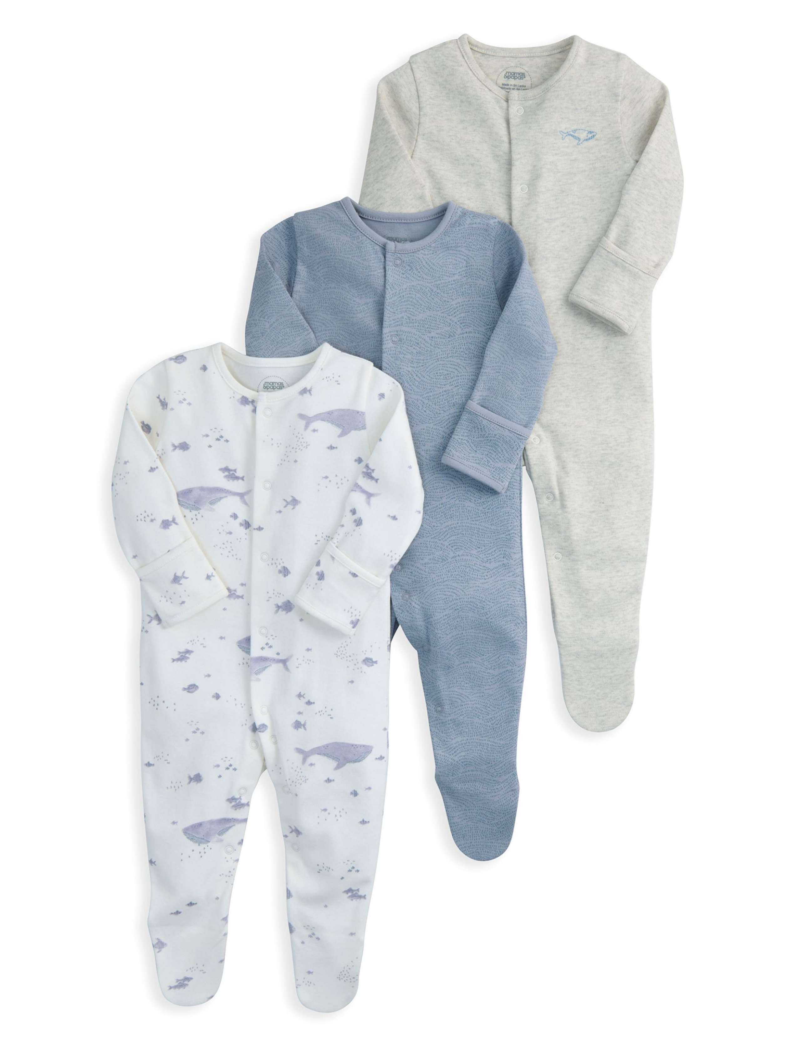 3 Pack Pure Cotton Whale Sleepsuits (0-24 Months) 2 of 2