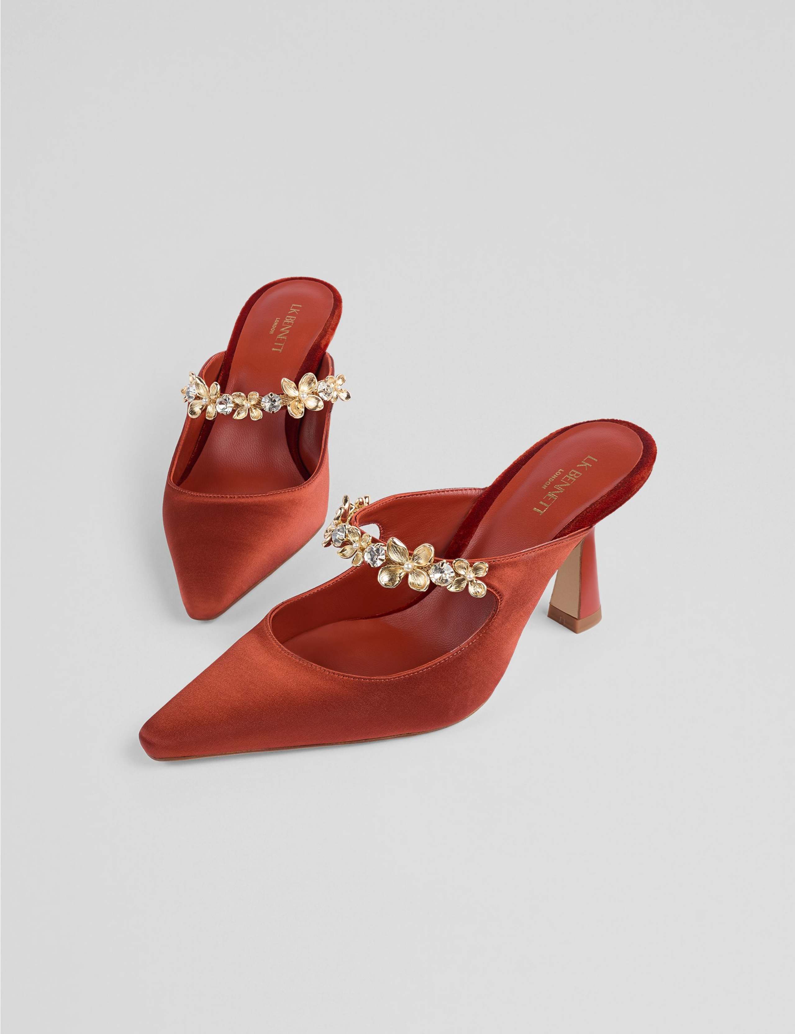 Satin Floral Stiletto Heel Mule Court Shoes 3 of 4