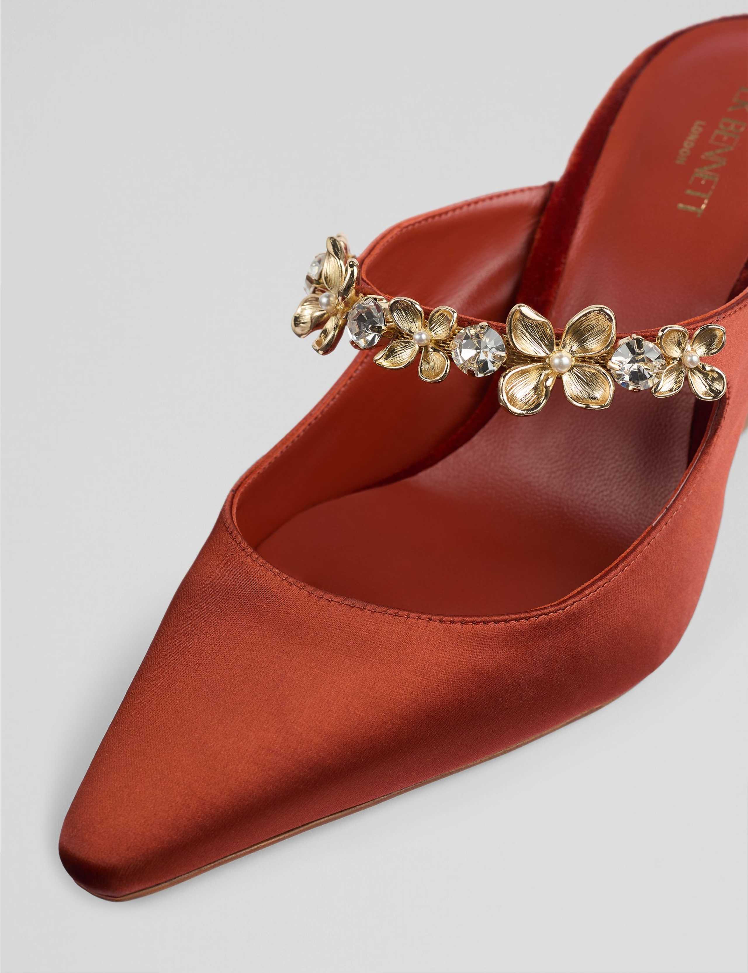 Satin Floral Stiletto Heel Mule Court Shoes 4 of 4