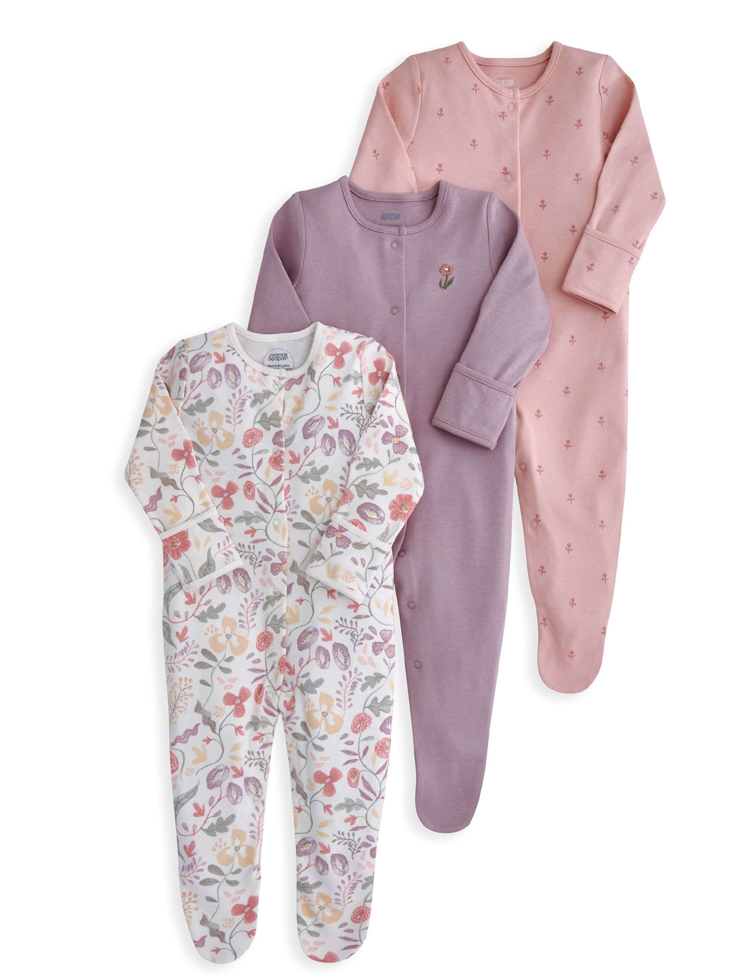 3 Pack Floral Sleepsuits (7lbs-24 Mths) 2 of 2