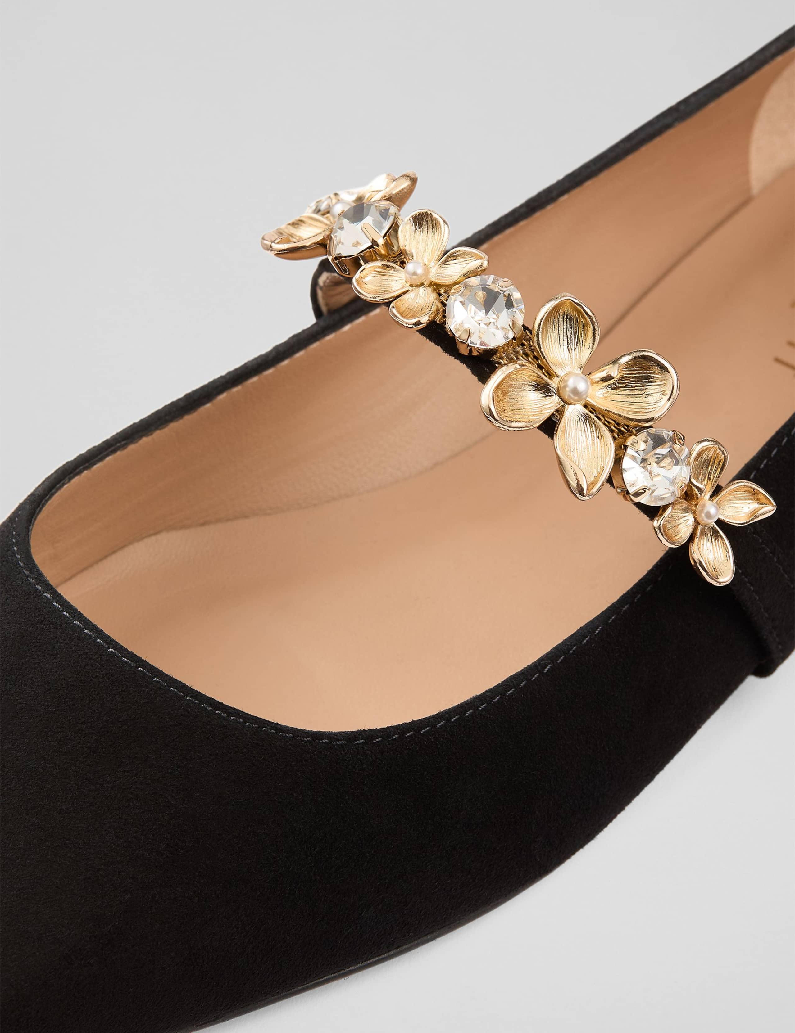 Suede Flower Trim Flat Square Toe Pumps 2 of 3