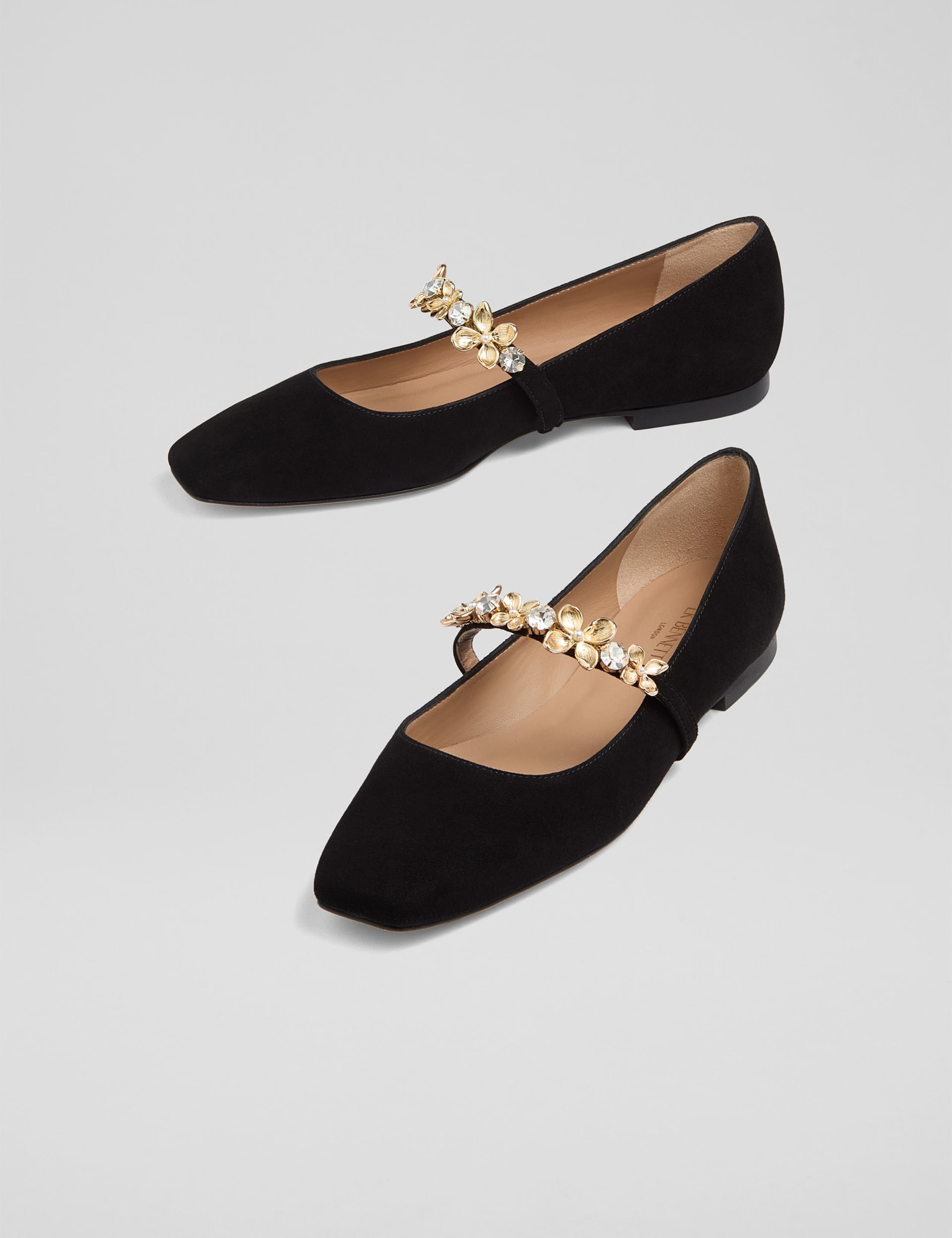 Suede Flower Trim Flat Square Toe Pumps 3 of 3