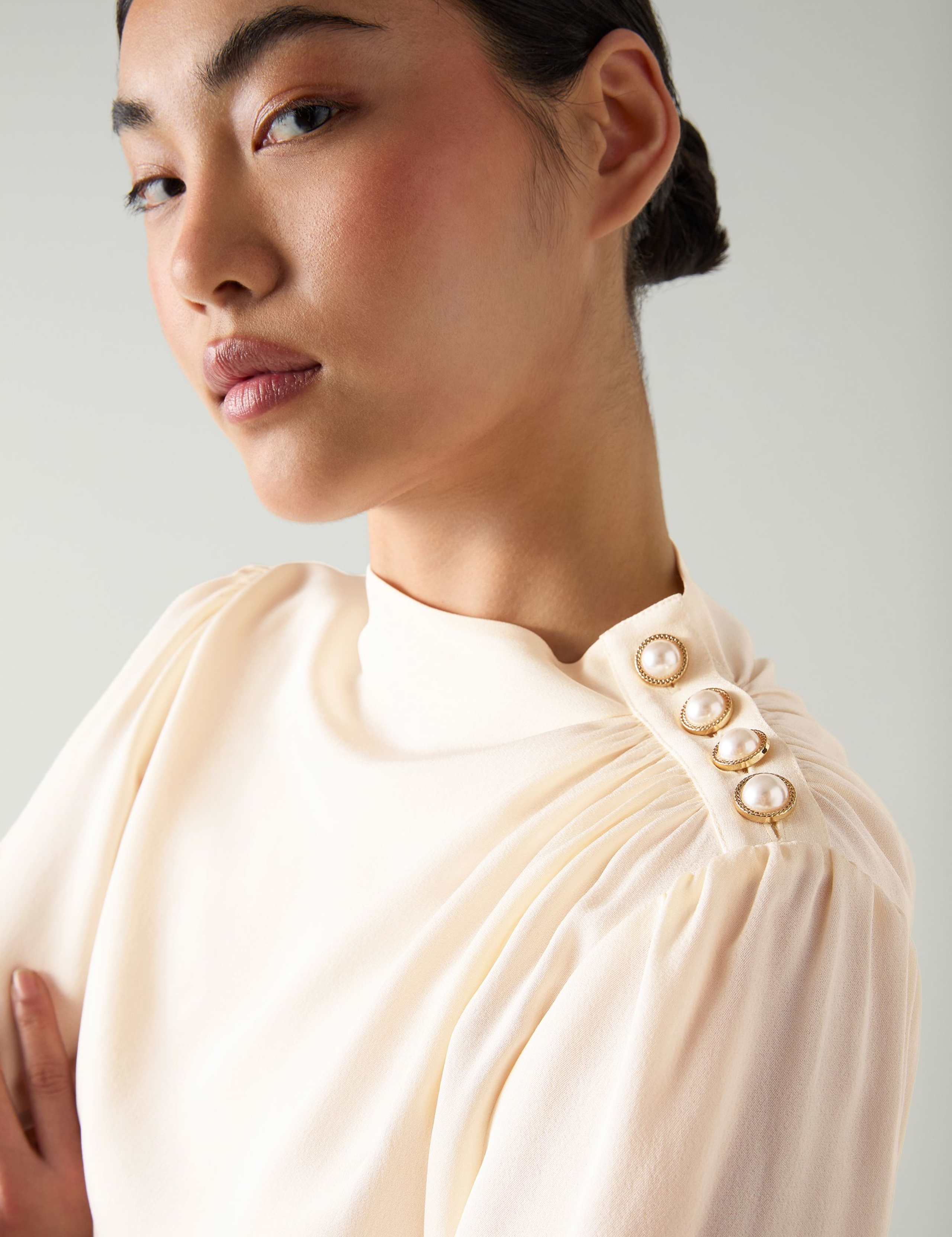Ruched Button Detail Shoulder Blouse 4 of 4