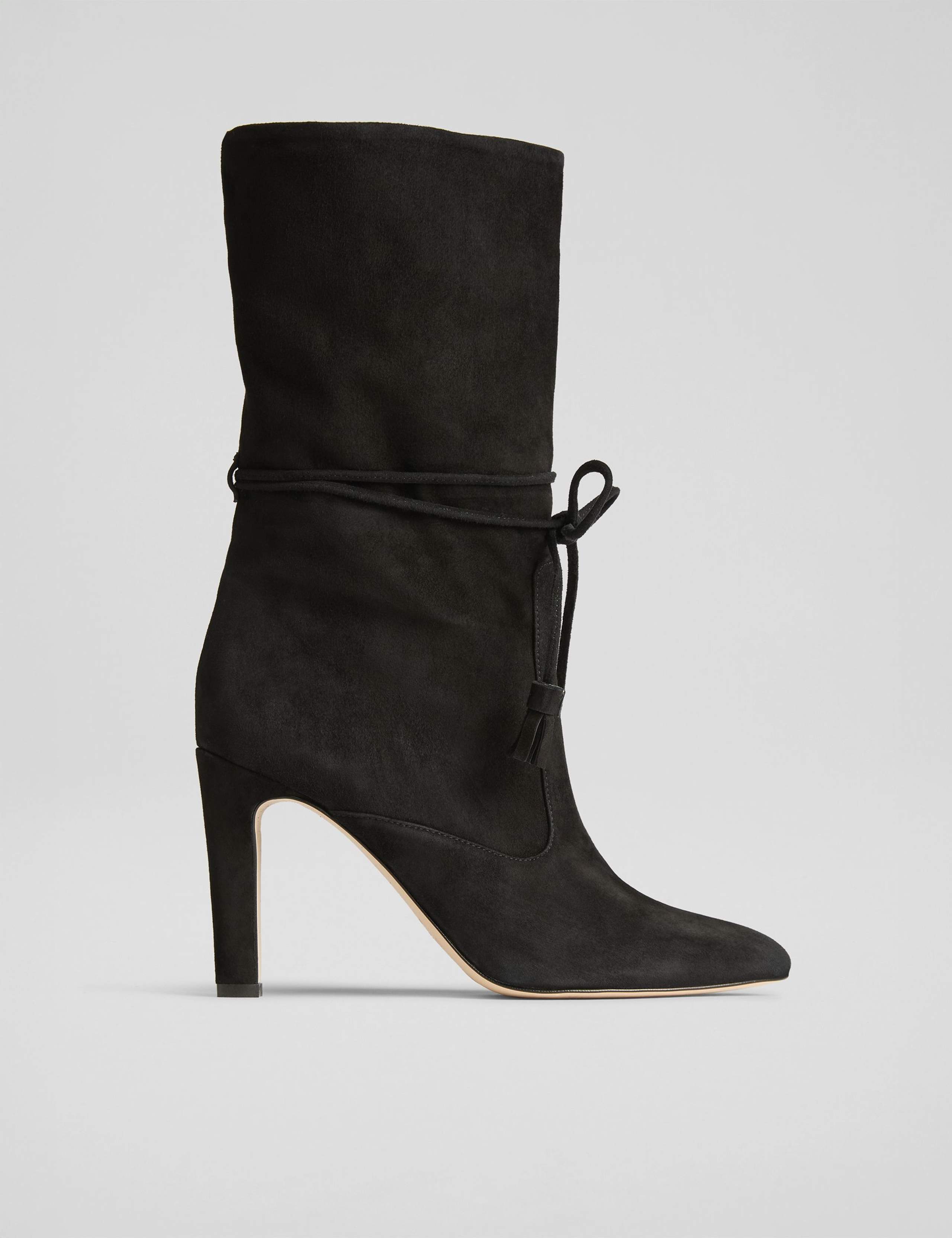 Leather Tassel Ruched Ankle Boots 1 of 6