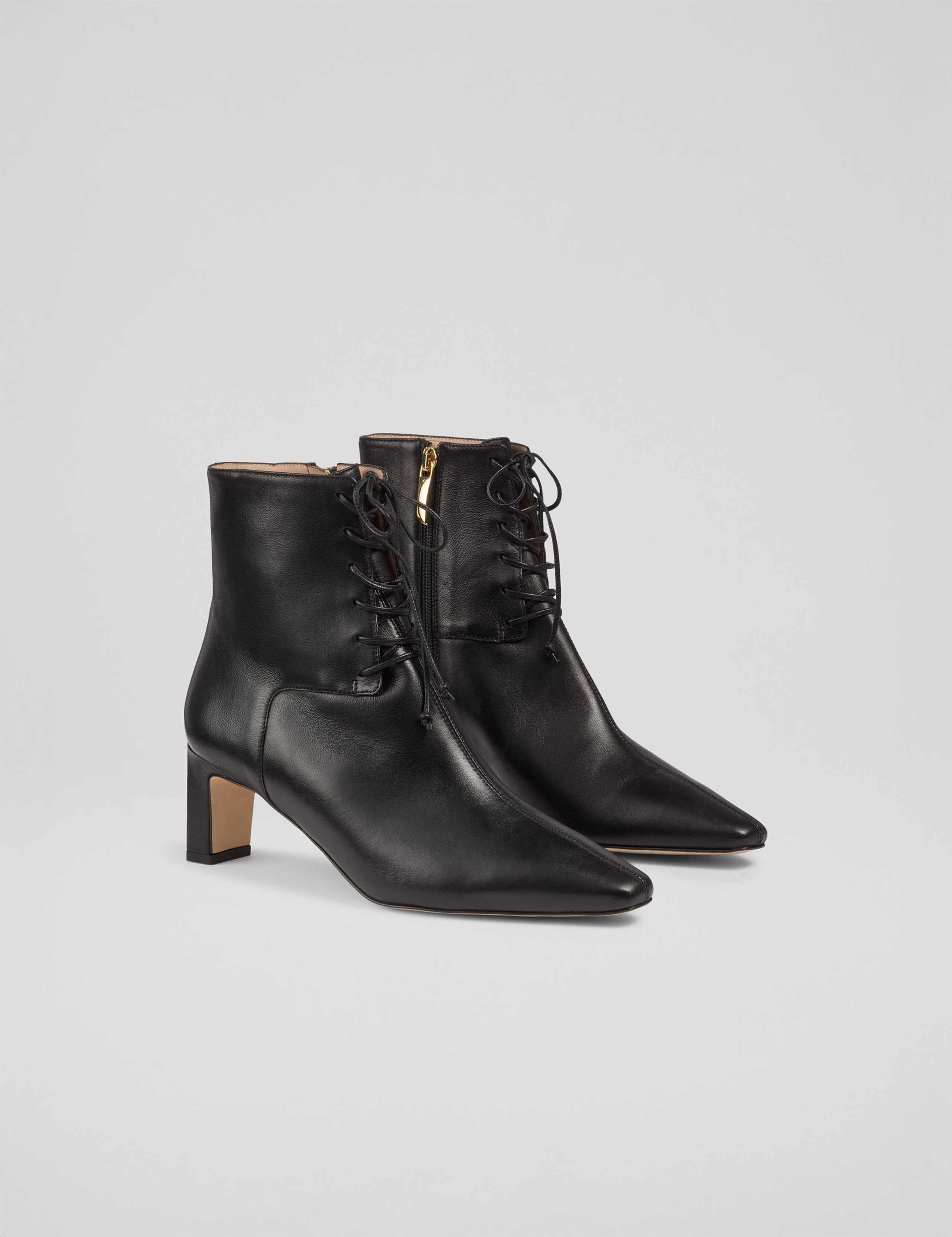 Leather Lace-Up Block Heel Ankle Boots 2 of 4