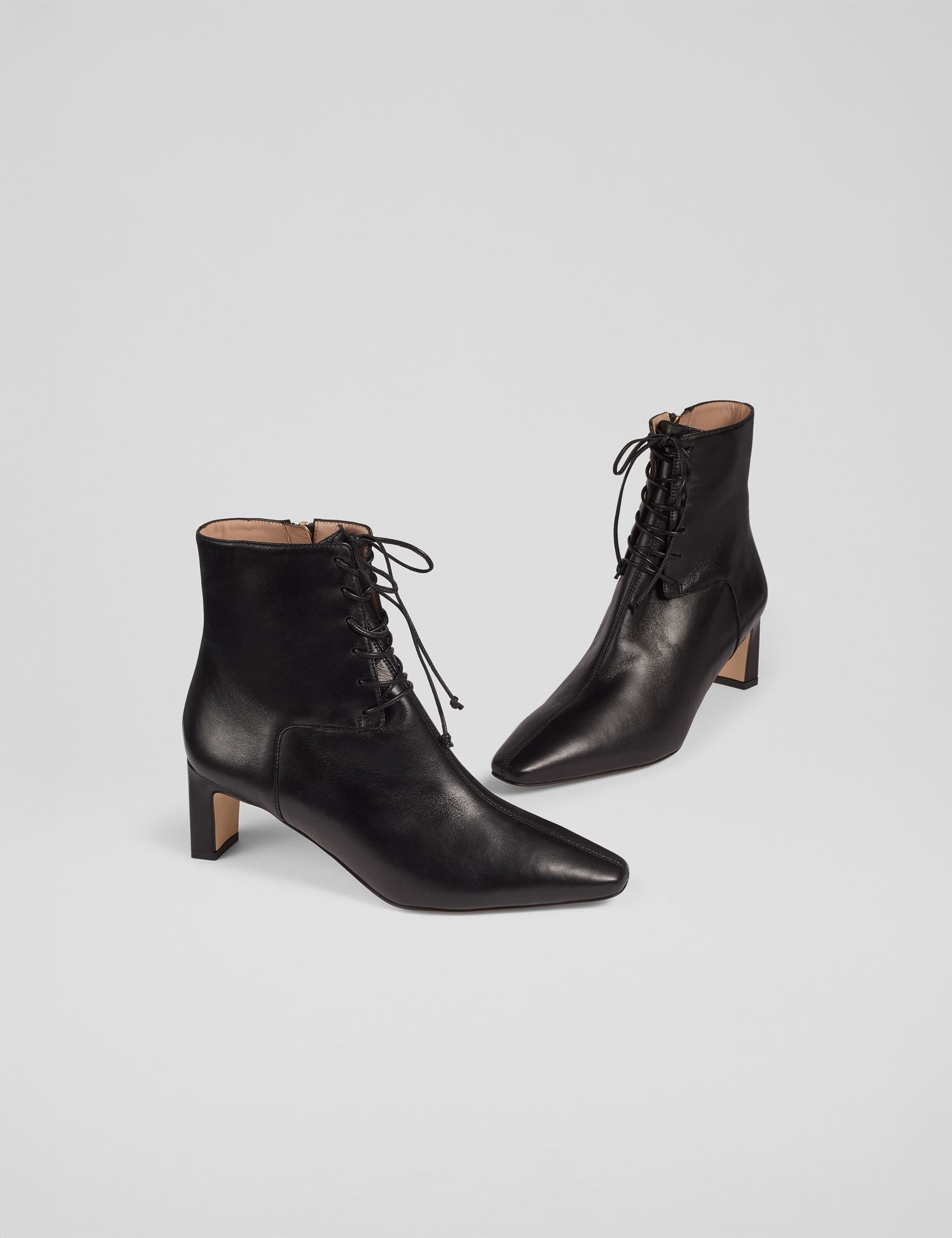 Leather Lace Up Block Heel Pointed Ankle Boots 3 of 4