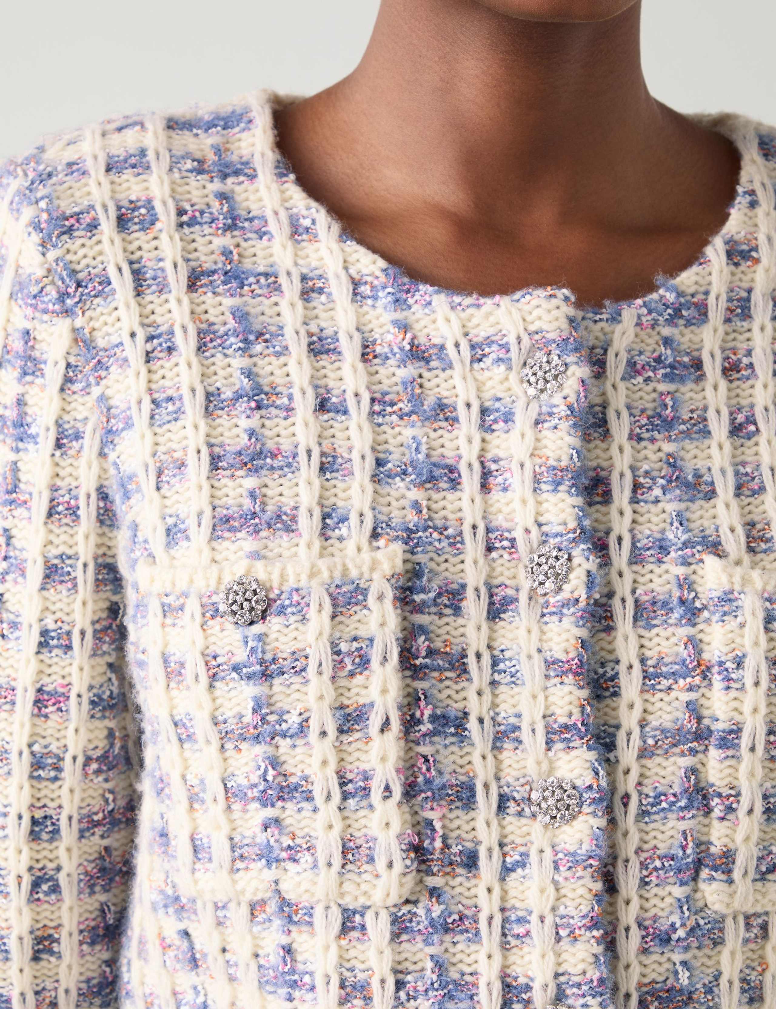 Tweed Diamante Detail Woven Cardigan 3 of 5