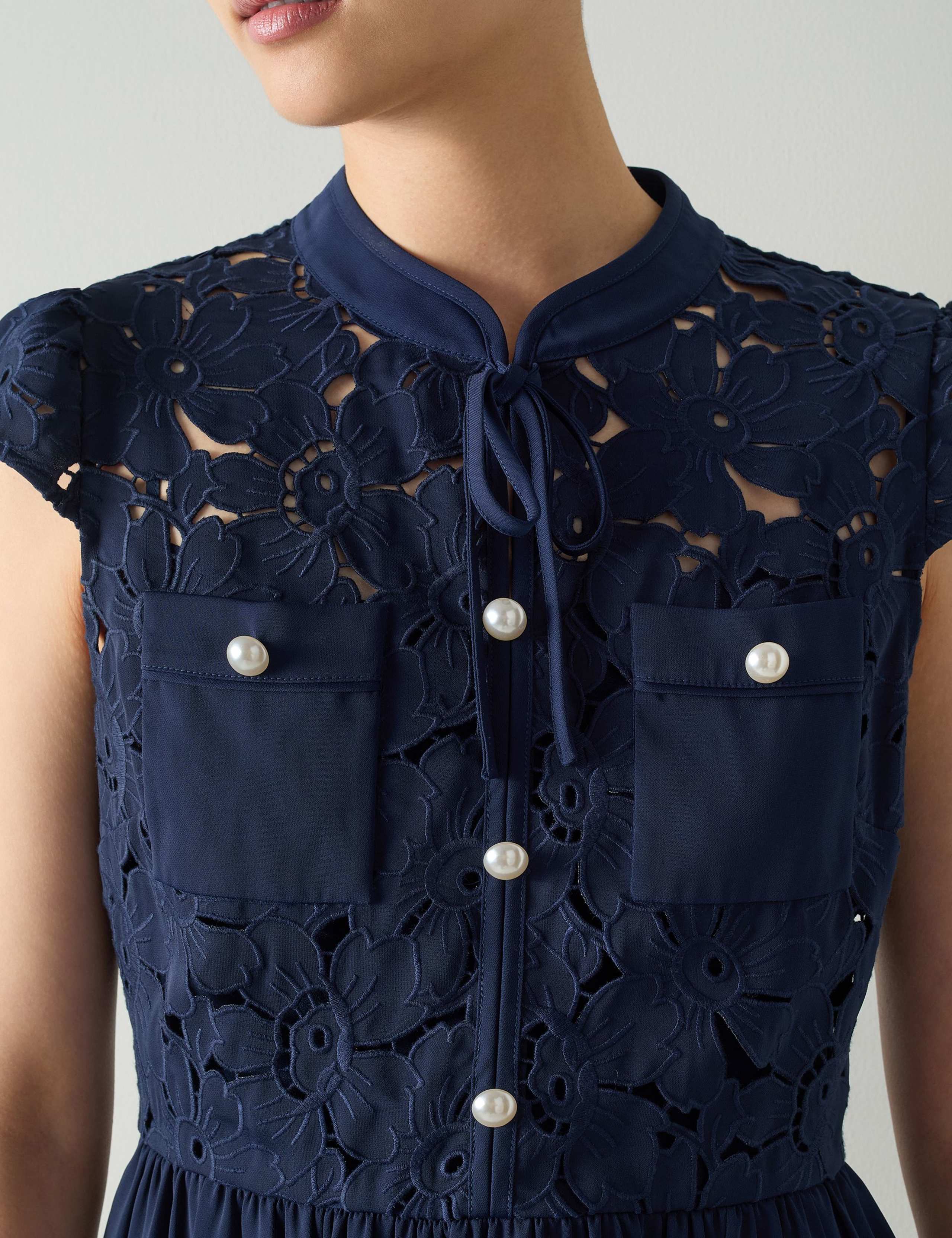 Tie Neck Cutwork Detail Midi Skater Dress 2 of 2