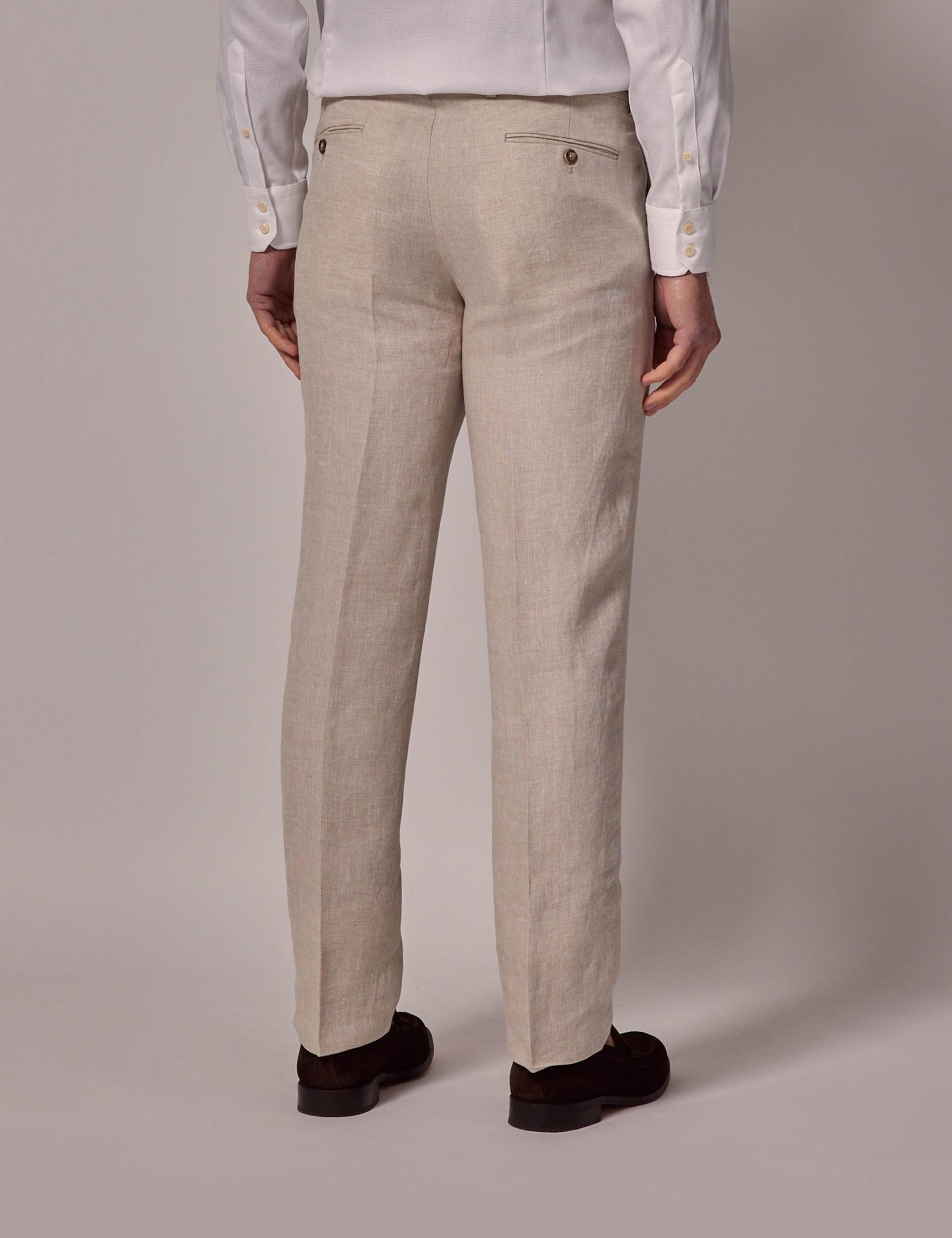 Slim Fit Pure Italian Linen Single Pleat Trousers 2 of 3