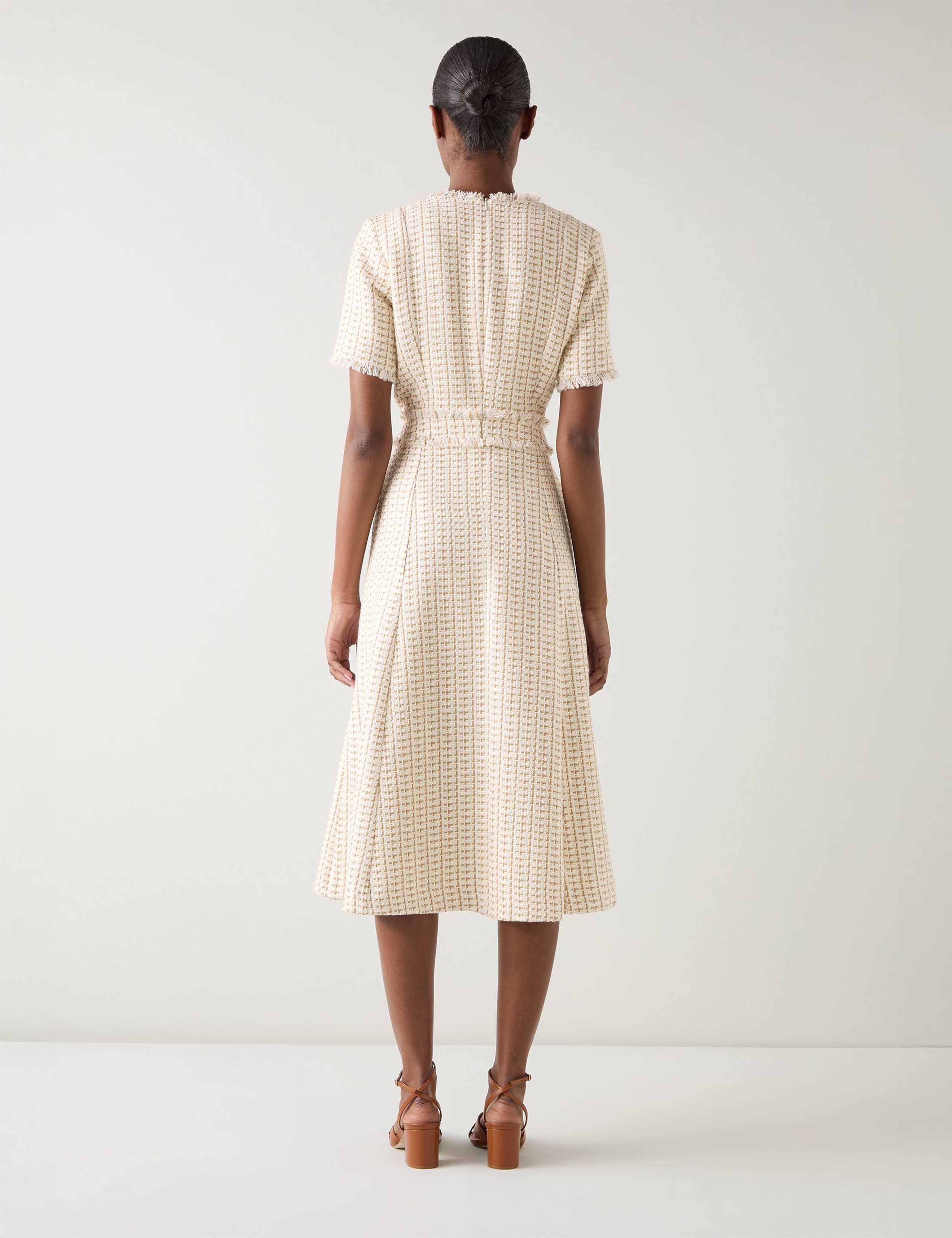 Tweed Checked Midi Skater Dress With Cotton 2 of 4