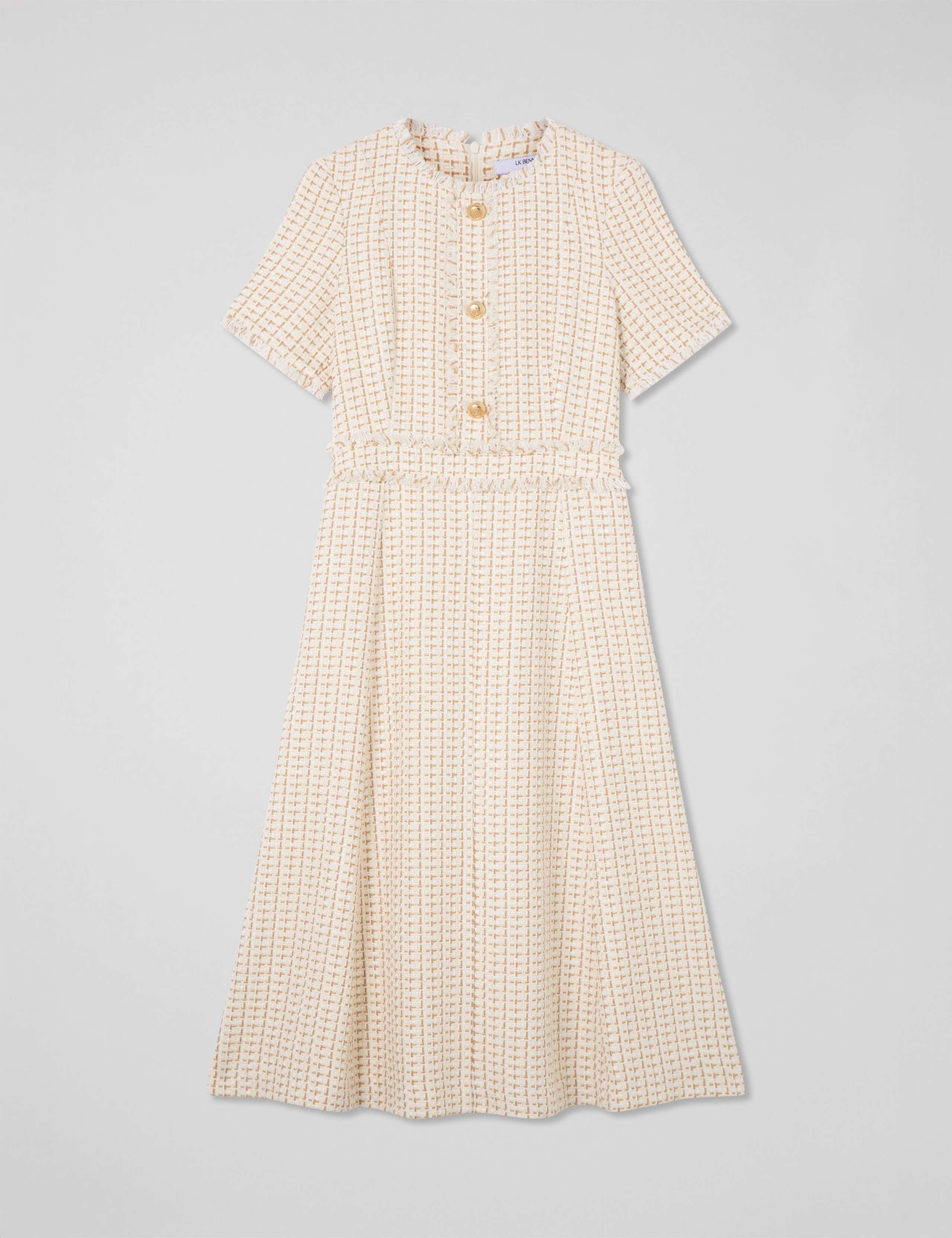 Tweed Checked Midi Skater Dress With Cotton 4 of 4