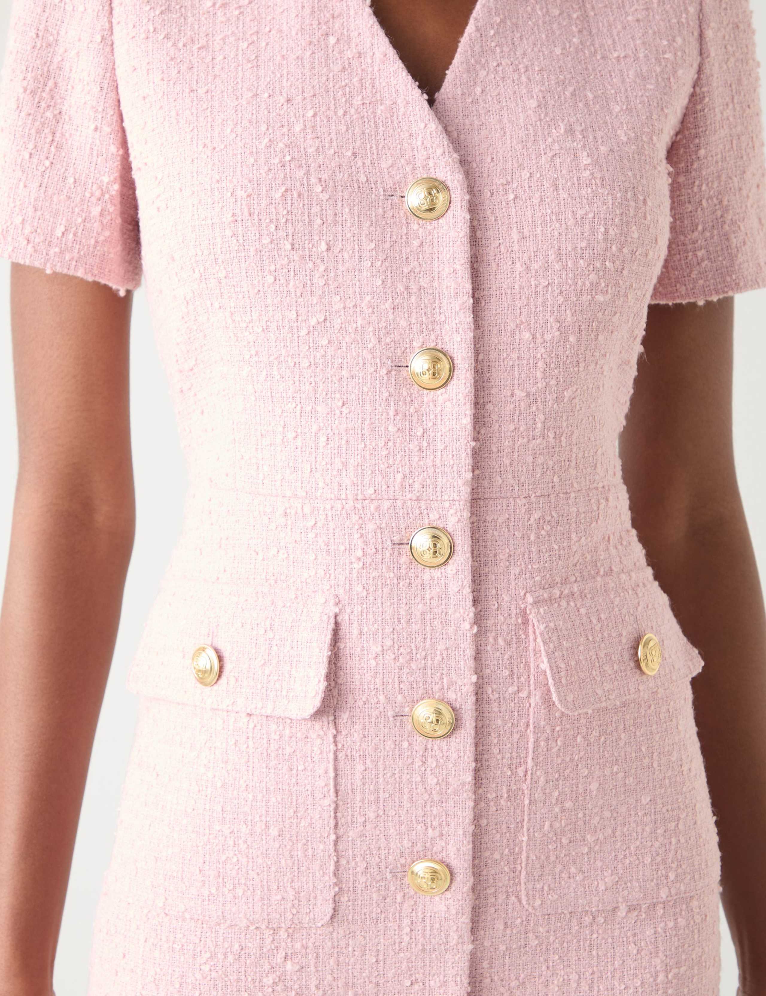 Cotton Rich Tweed V-Neck Button Front Dress 3 of 4