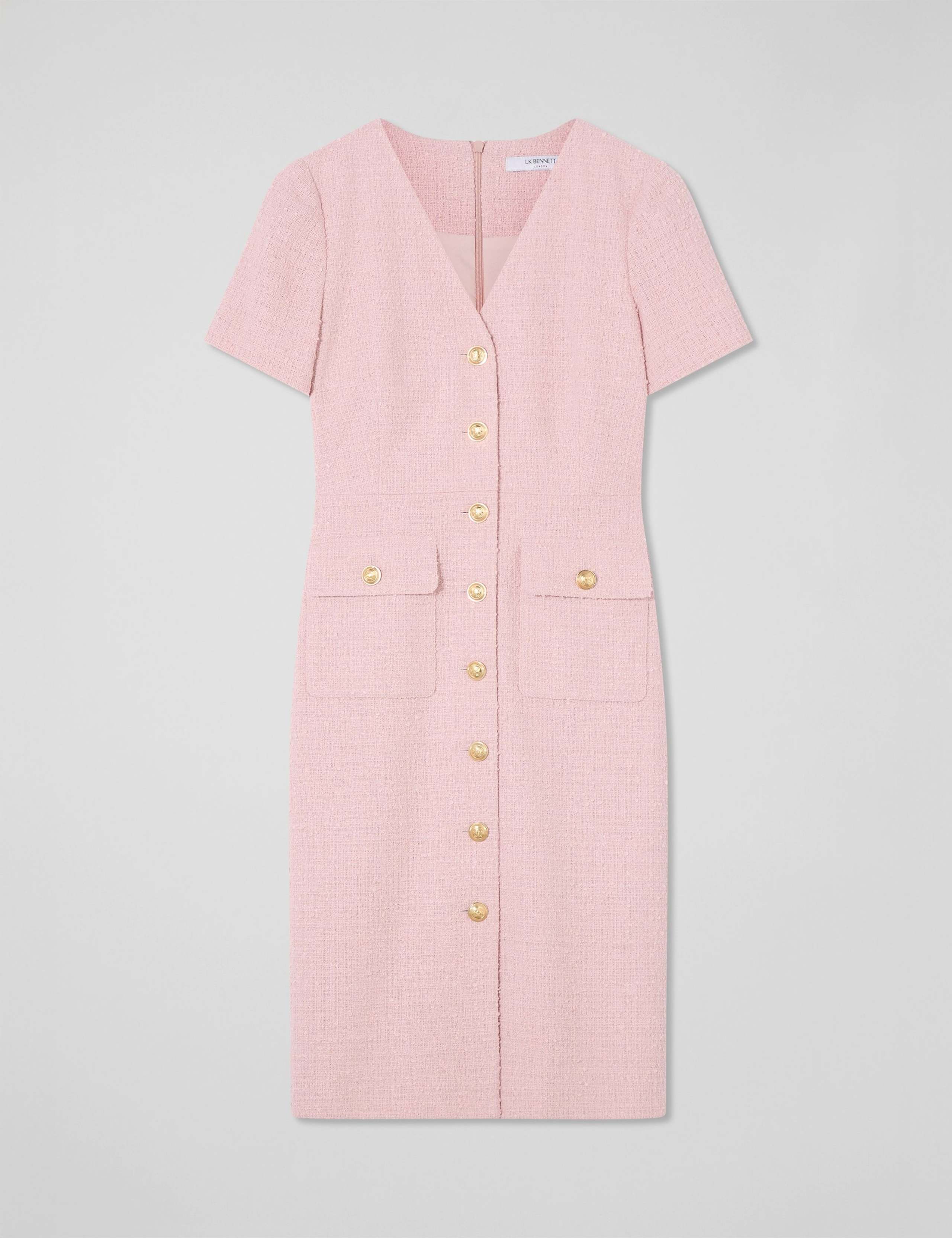 Cotton Rich Tweed V-Neck Button Front Dress 2 of 4