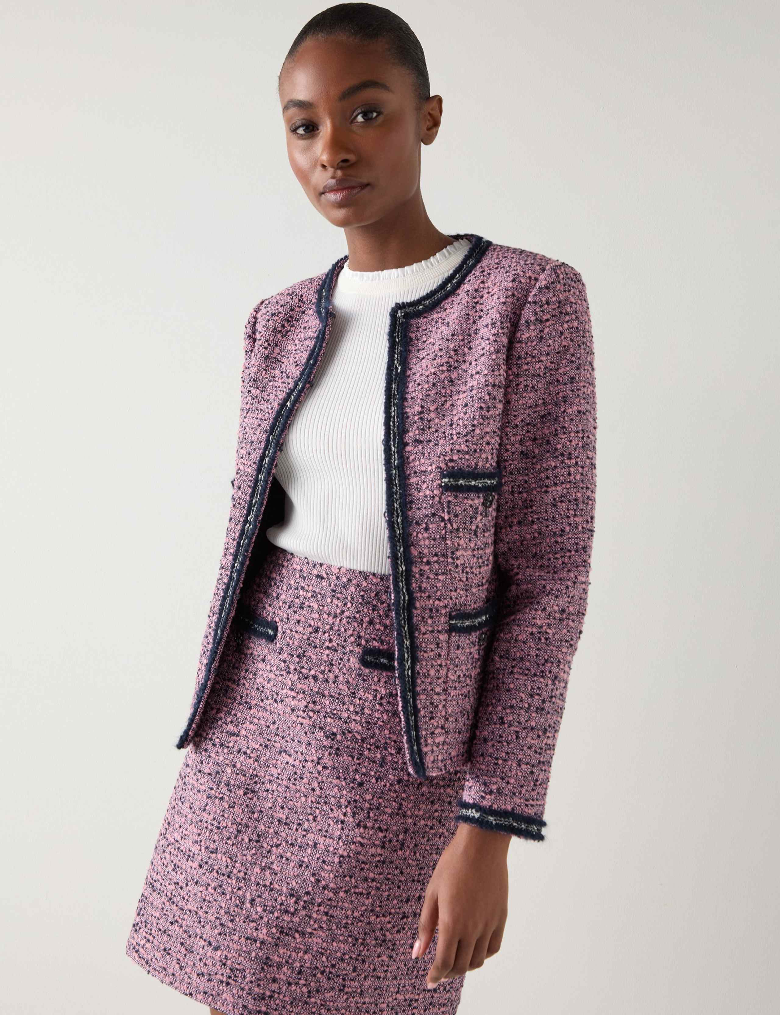 Tweed Contrast Trim Collarless Jacket 3 of 5
