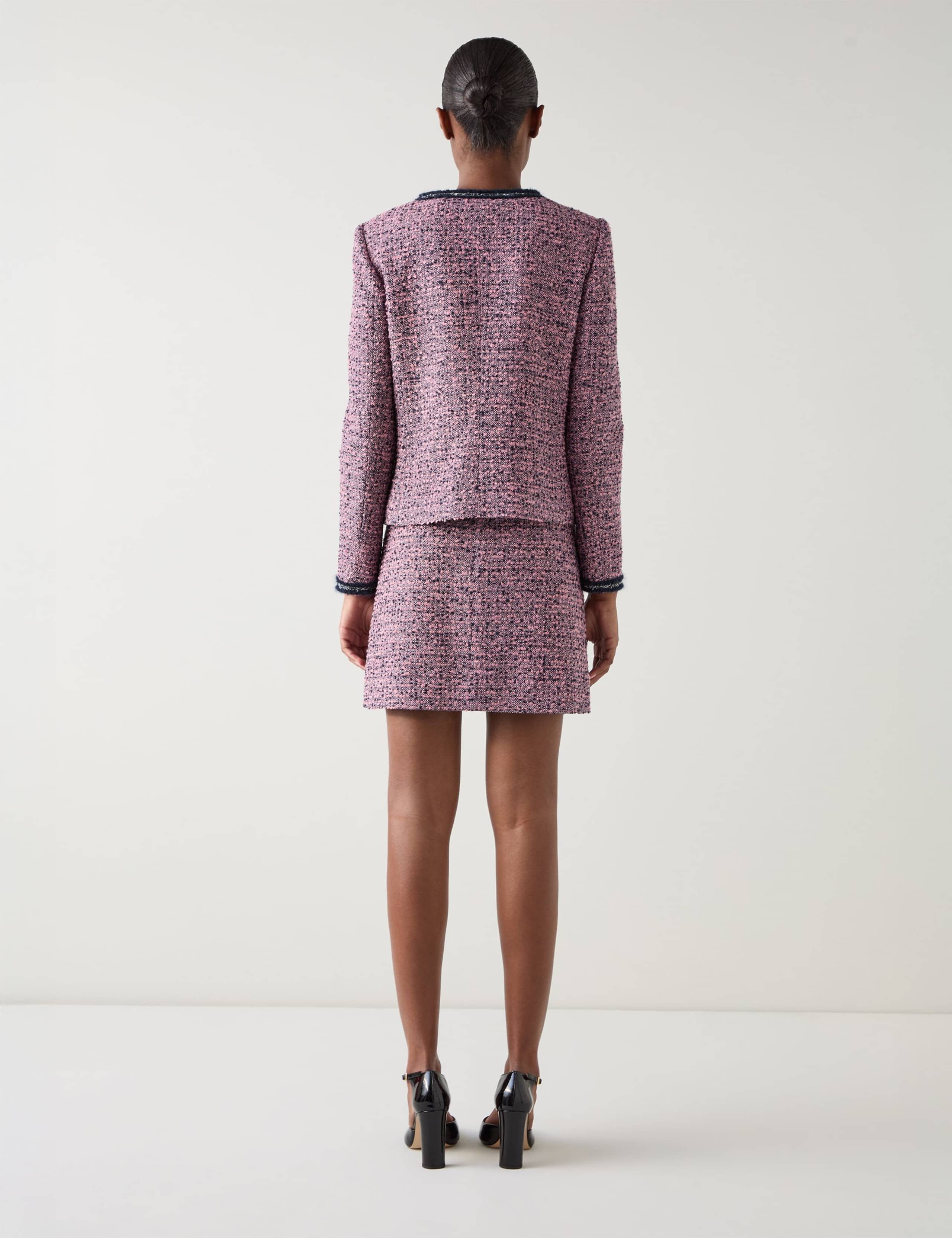 Tweed Contrast Trim Collarless Jacket 4 of 5