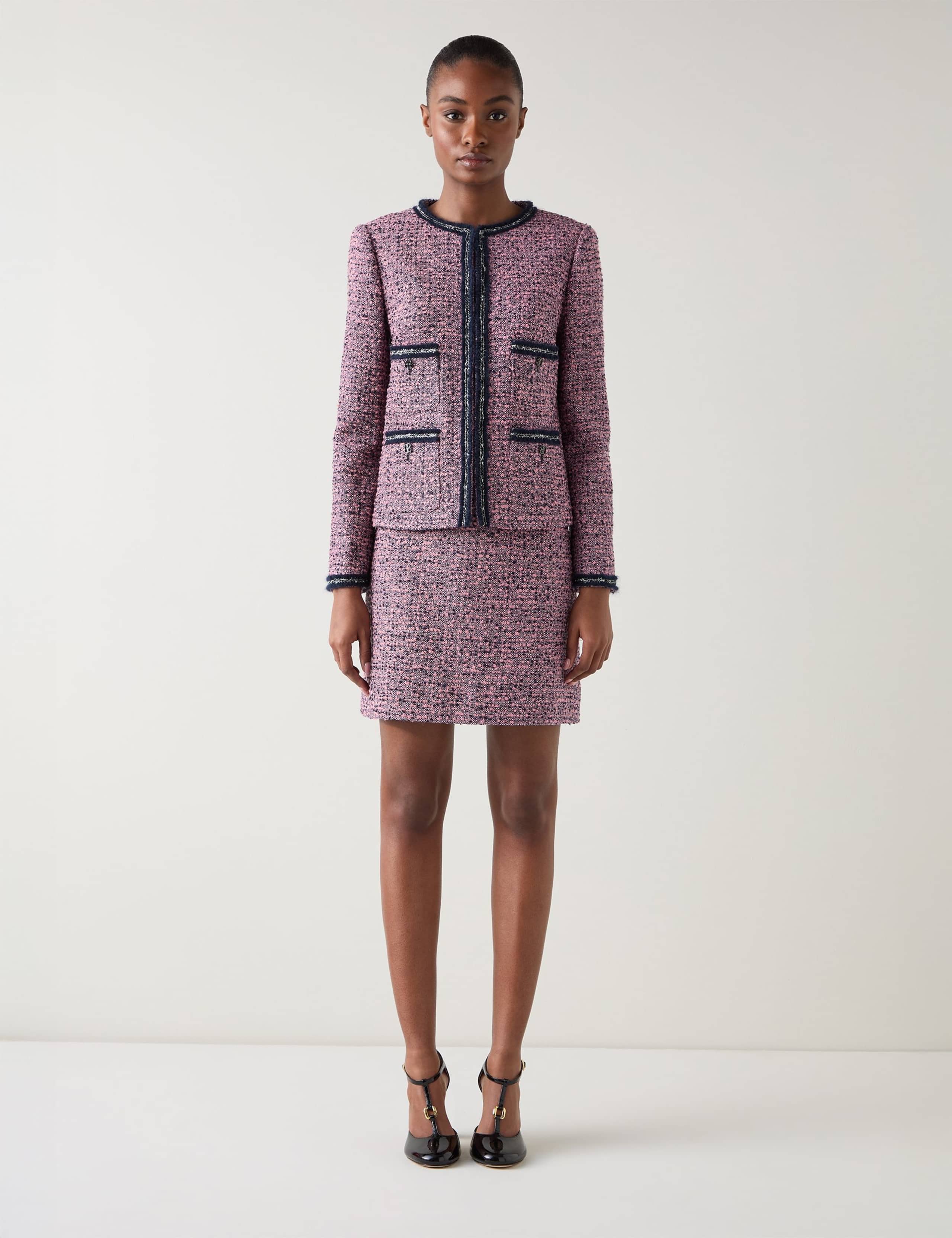 Tweed Contrast Trim Collarless Jacket 5 of 5