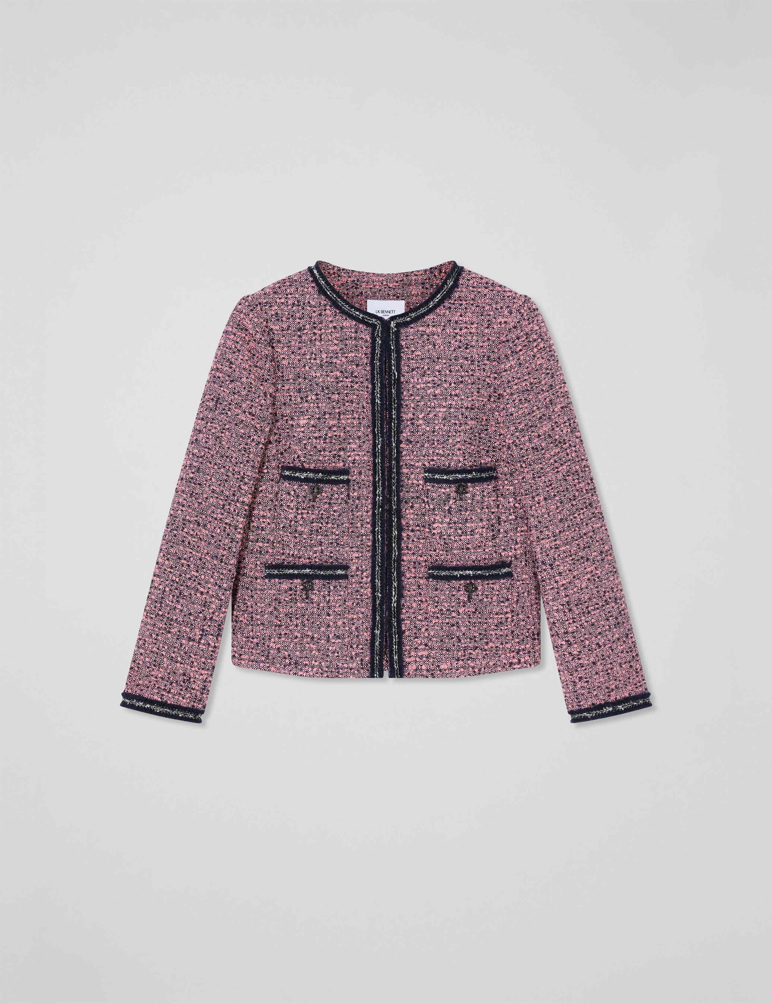 Tweed Contrast Trim Collarless Jacket 2 of 5