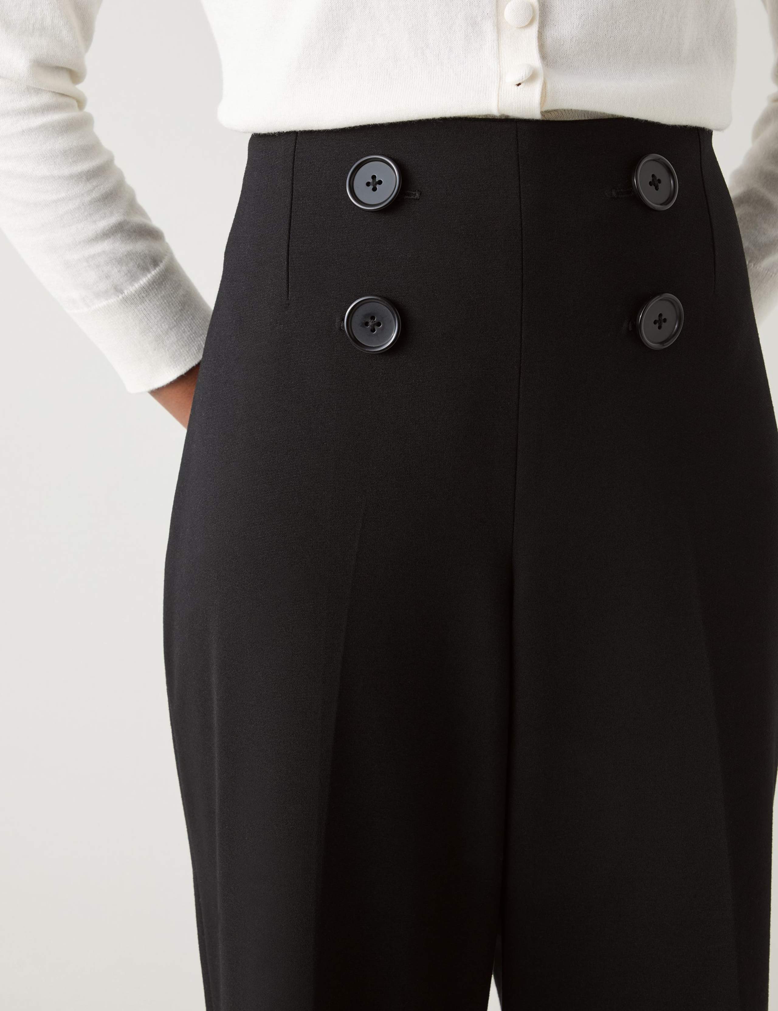 High Waisted Button Detail Cropped Trousers 3 of 4