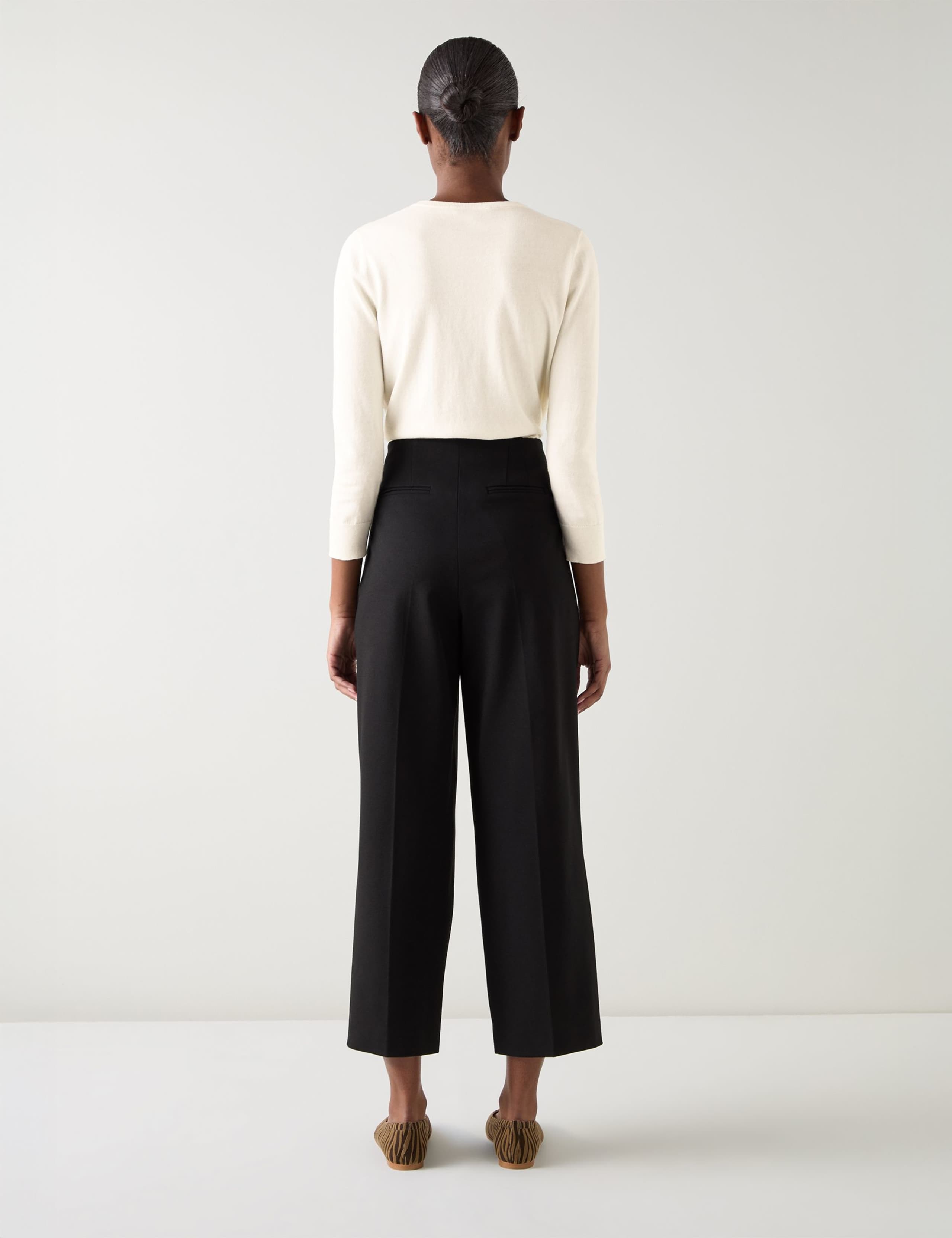 High Waisted Button Detail Cropped Trousers 4 of 4