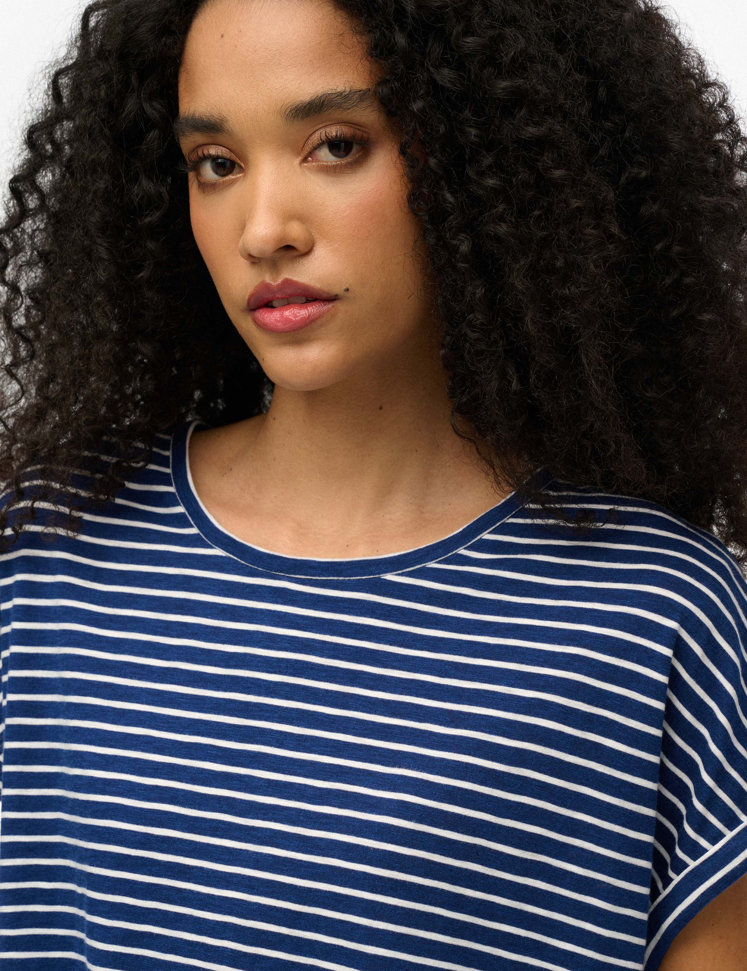 Cotton Rich Striped Scoop Neck T-Shirt 5 of 6