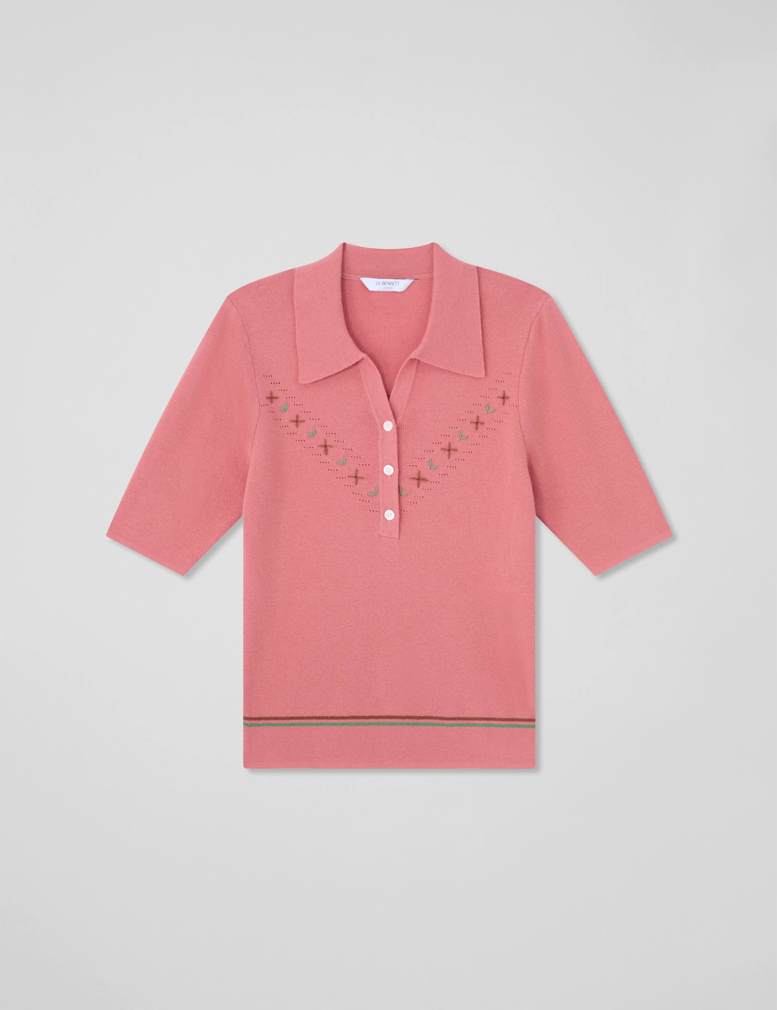 Cotton Rich Embroidered Collared Knitted Top 2 of 4