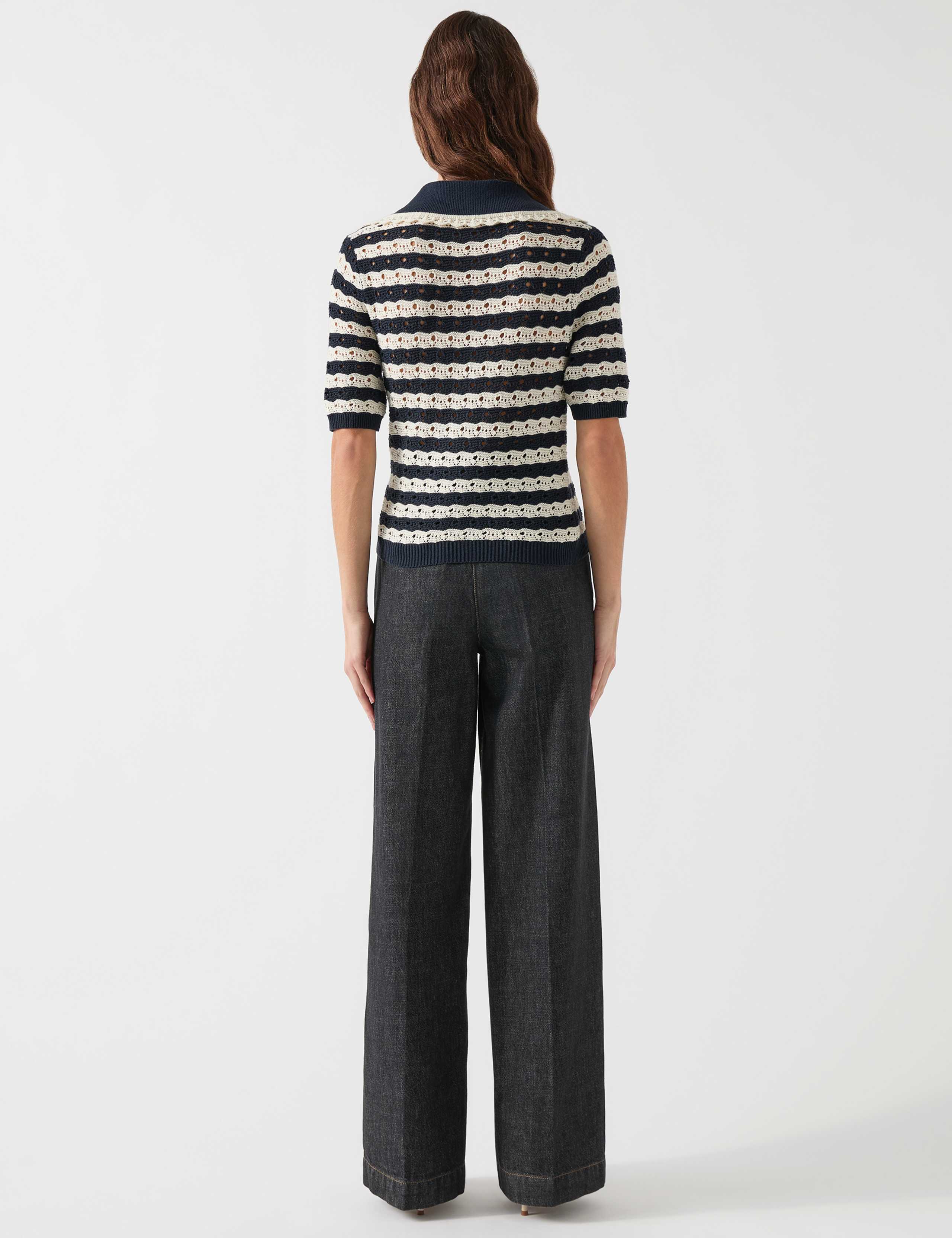 Cotton Rich Striped Collared Knitted Top 4 of 4