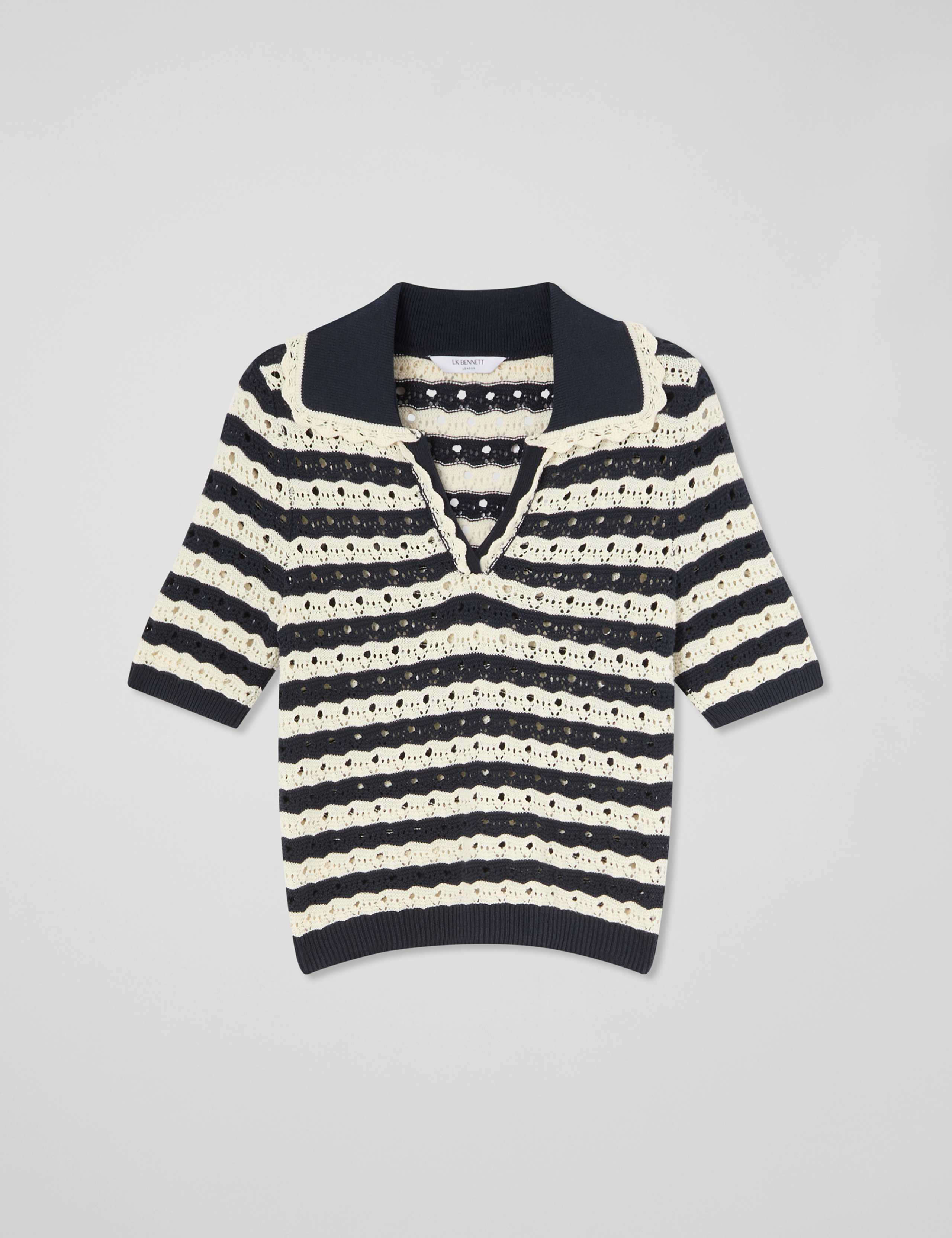 Cotton Rich Striped Collared Knitted Top 2 of 4