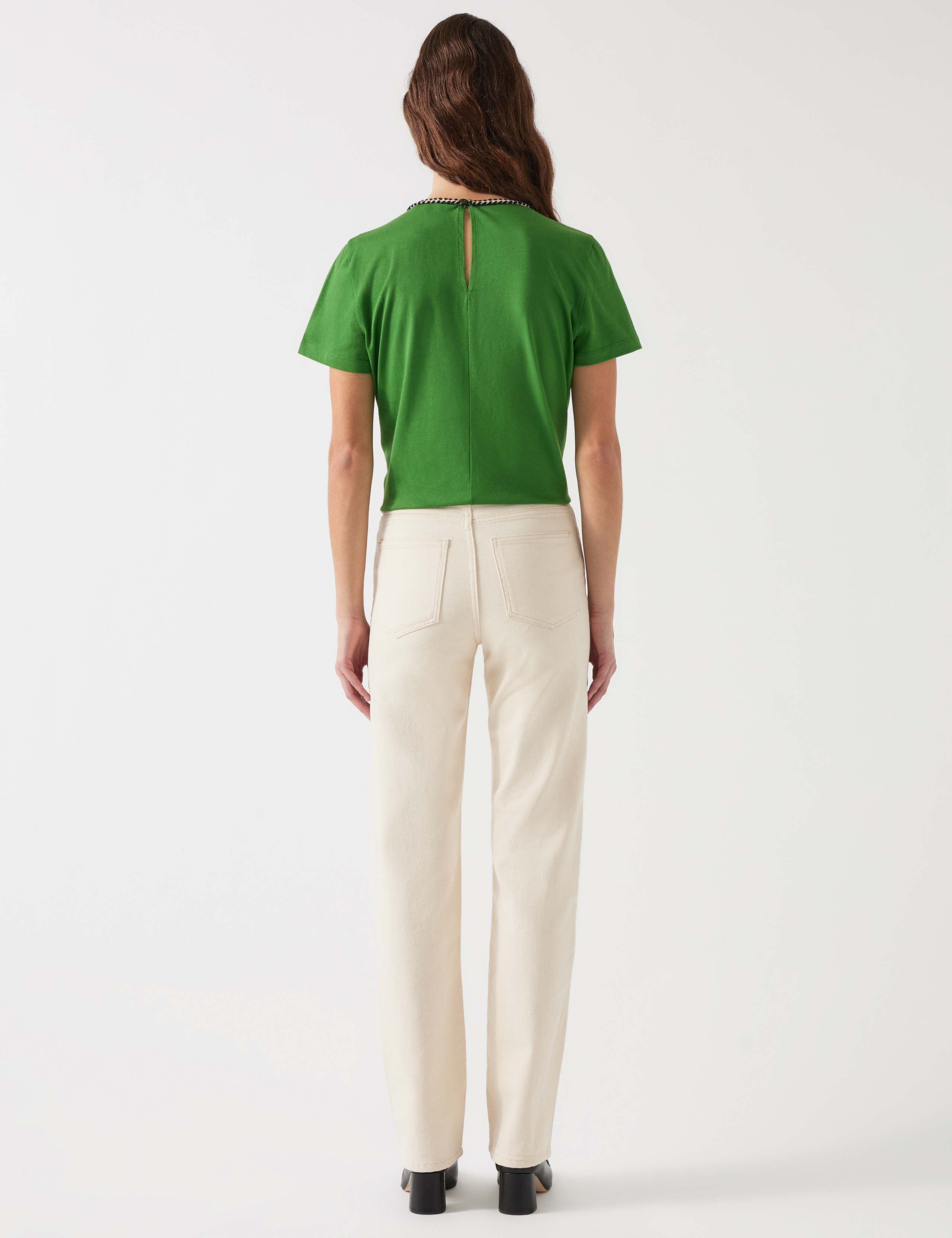 Pure Cotton Plaited Trim Crop T-Shirt 3 of 4