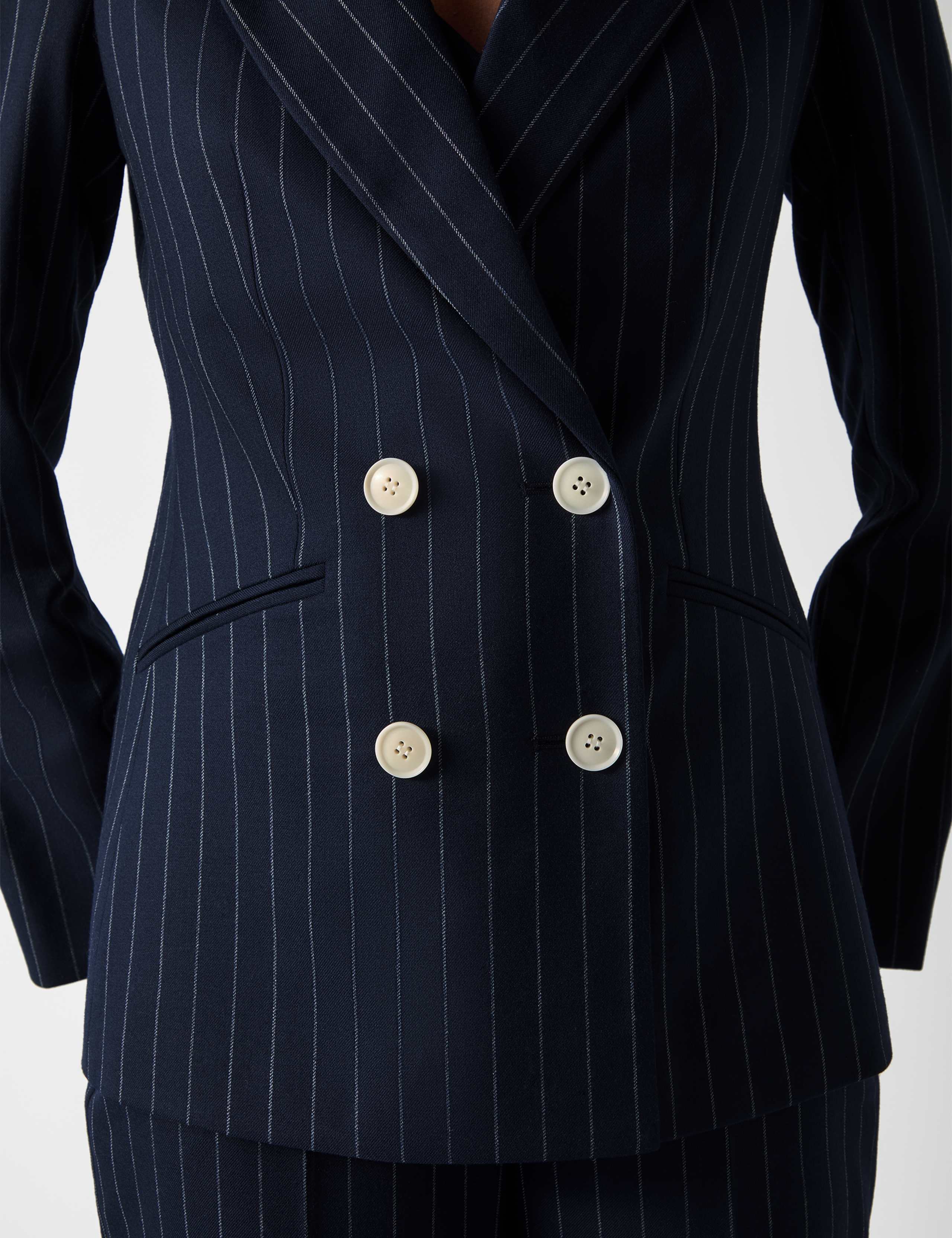 Wool Blend Pinstripe Double Breasted Blazer 4 of 4