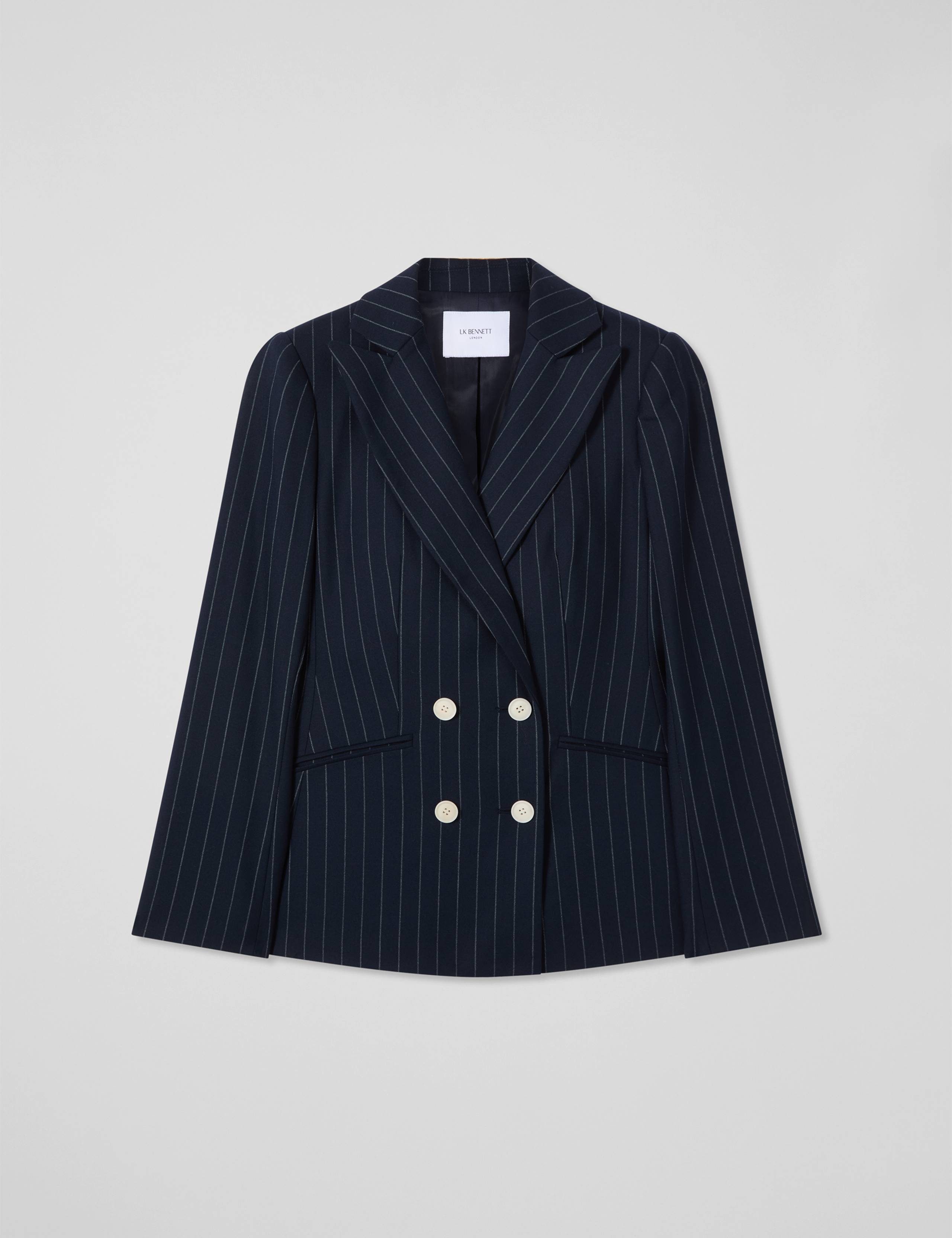 Wool Blend Pinstripe Double Breasted Blazer 2 of 4