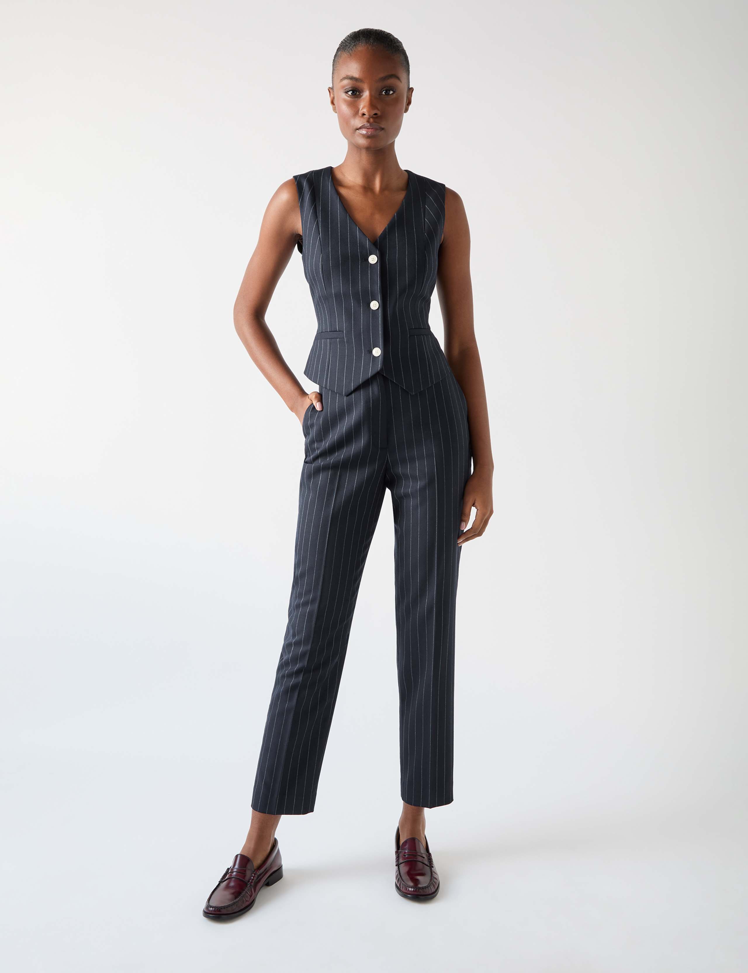 Wool Blend Pinstripe Cropped Waistcoat 1 of 4