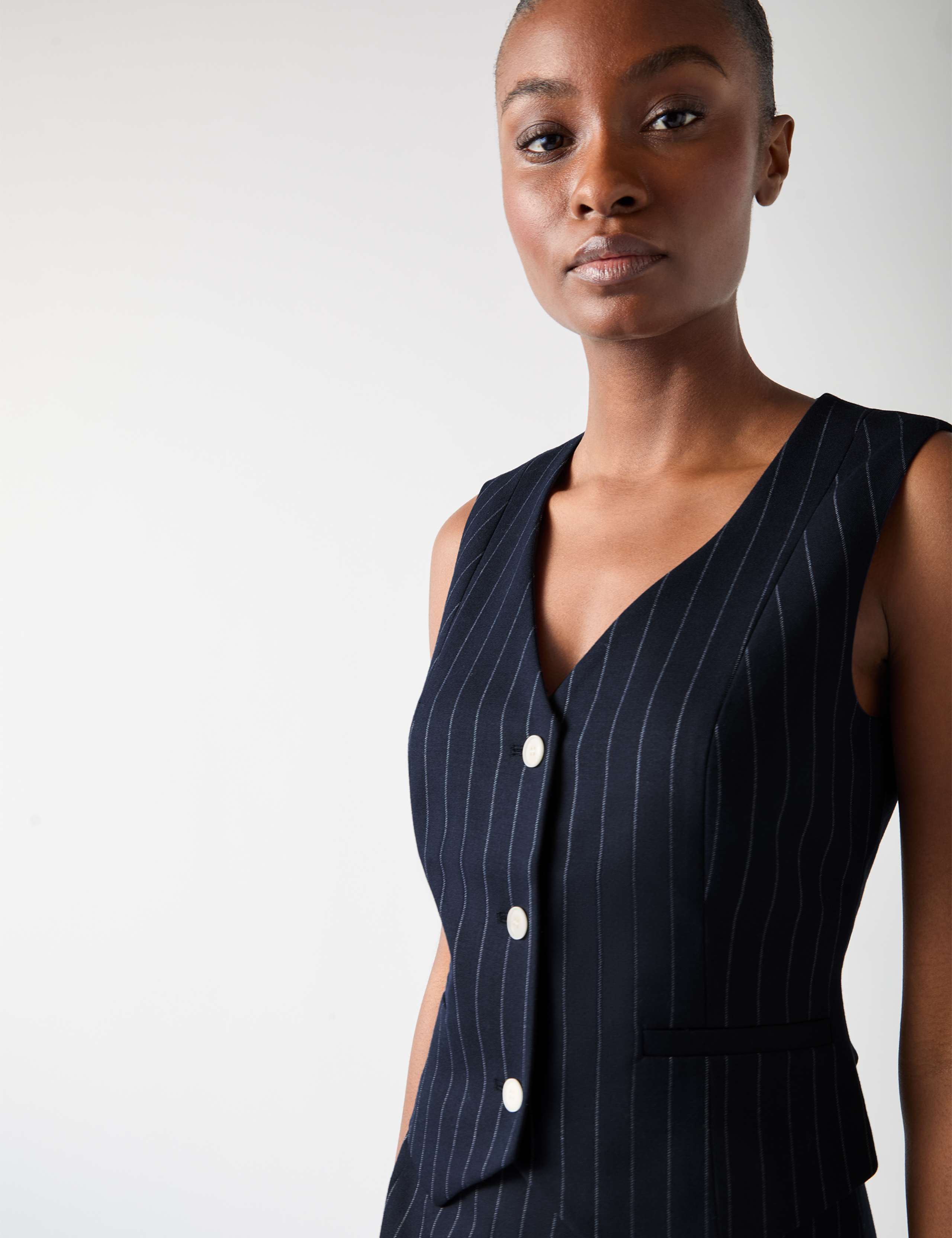 Wool Blend Pinstripe Cropped Waistcoat 3 of 4