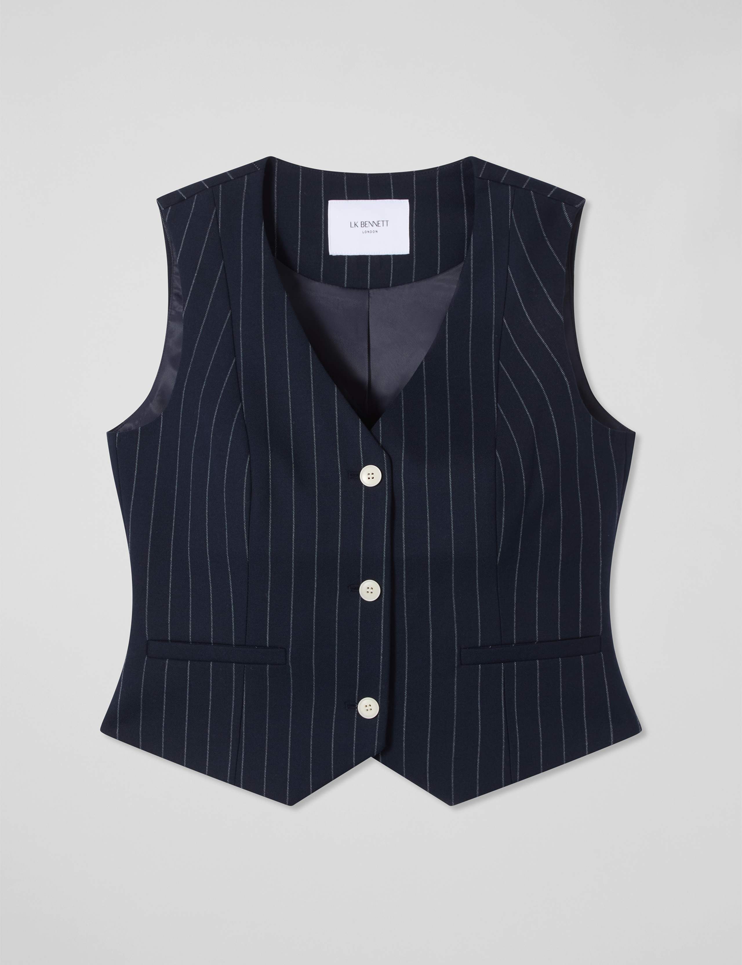 Wool Blend Pinstripe Cropped Waistcoat 2 of 4