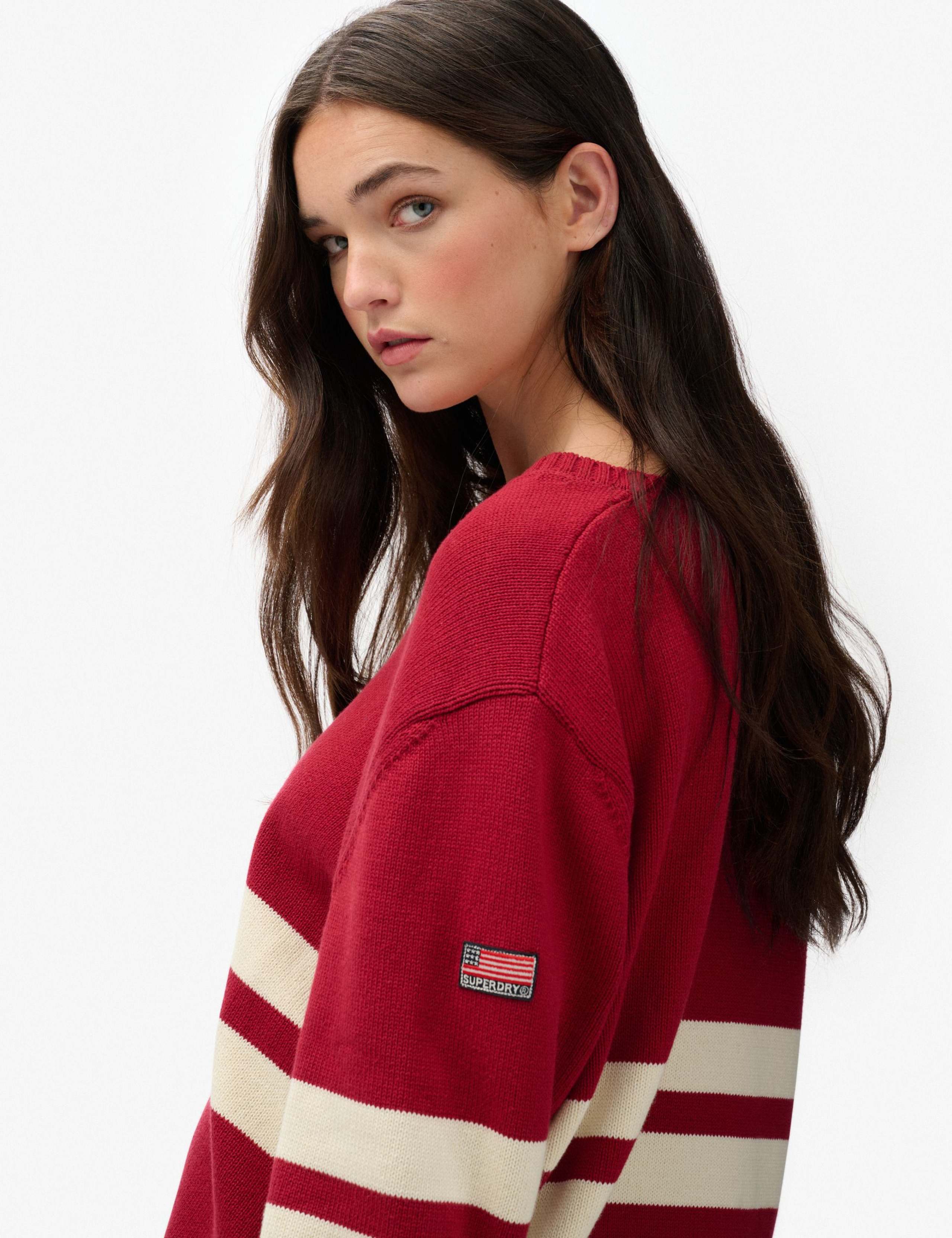 Pure Cotton Oversized Striped V-Neck Jumper 3 of 6