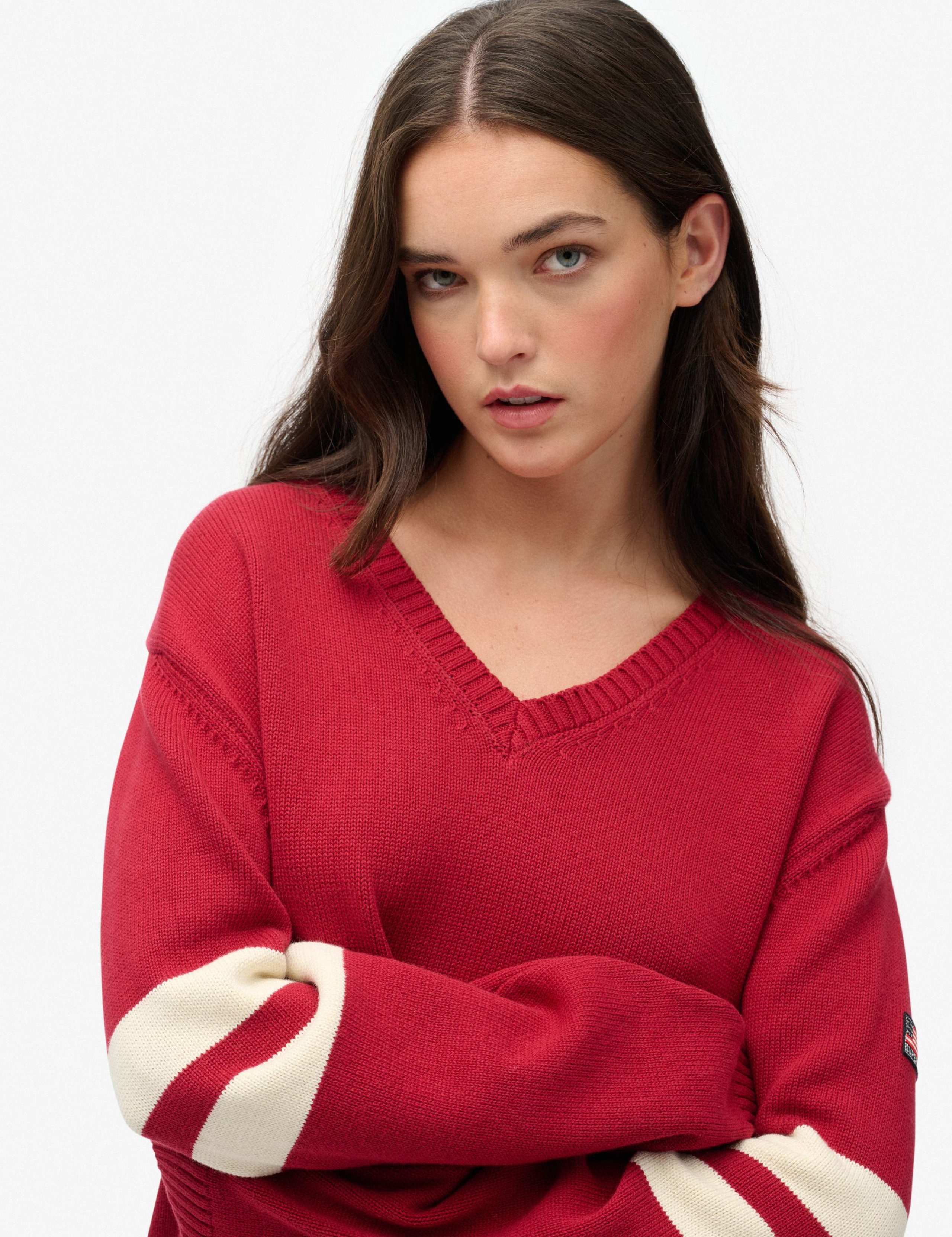 Pure Cotton Oversized Striped V-Neck Jumper 4 of 6