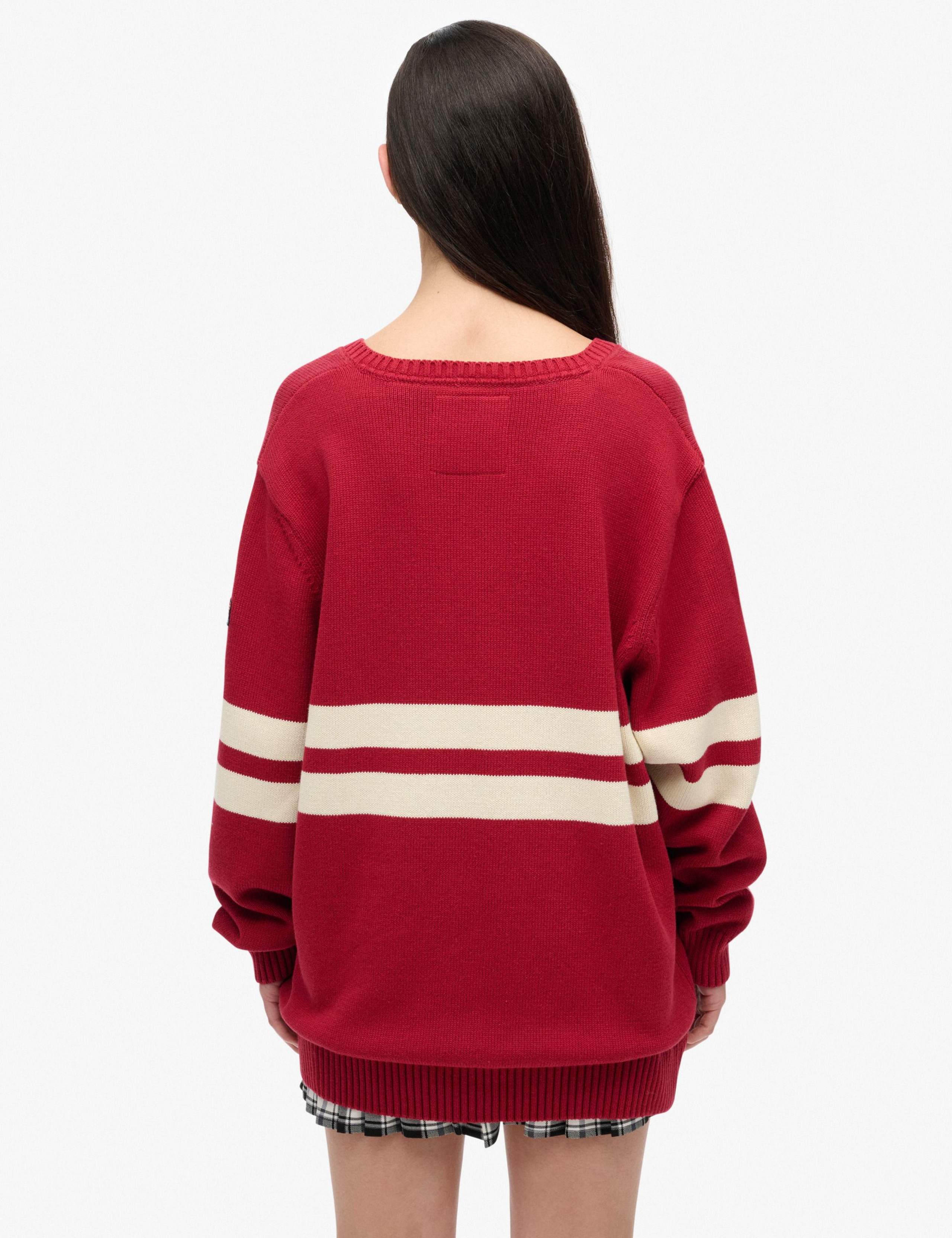 Pure Cotton Oversized Striped V-Neck Jumper 5 of 6