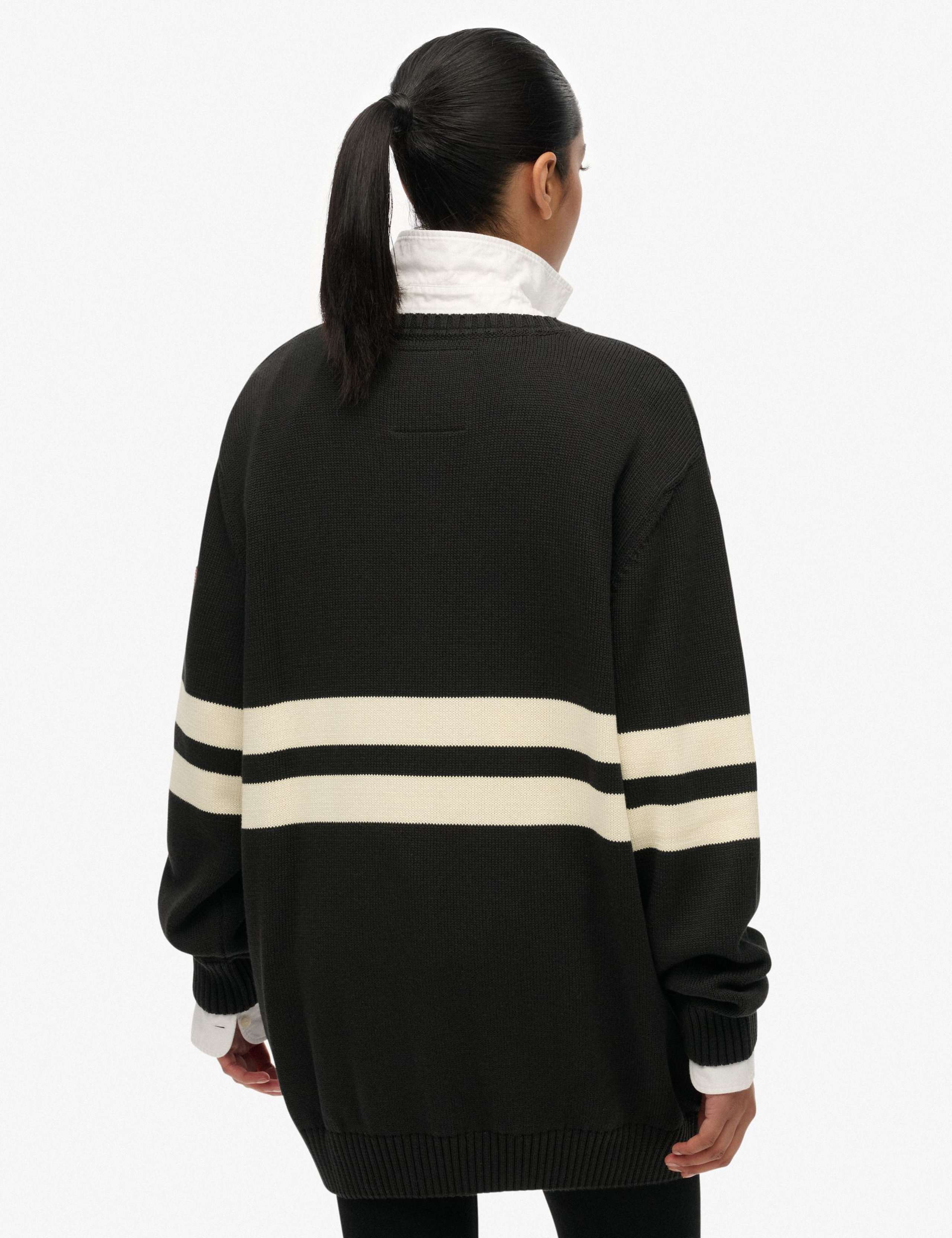 Pure Cotton Oversized Striped V-Neck Jumper 2 of 5