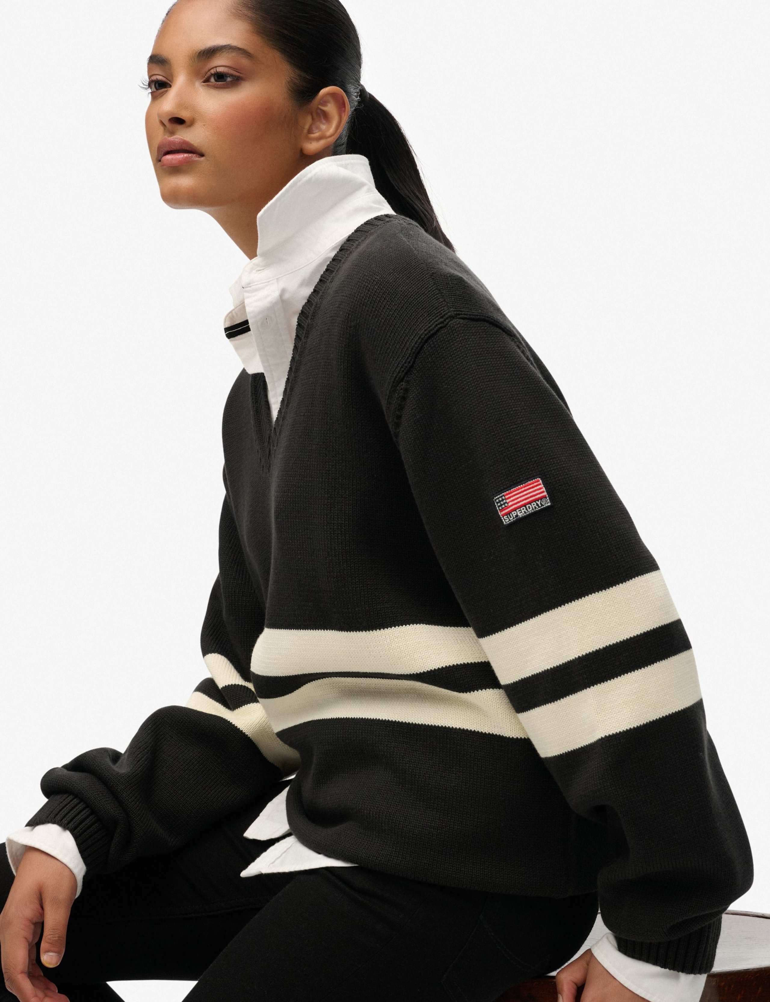 Pure Cotton Oversized Striped V-Neck Jumper 3 of 5