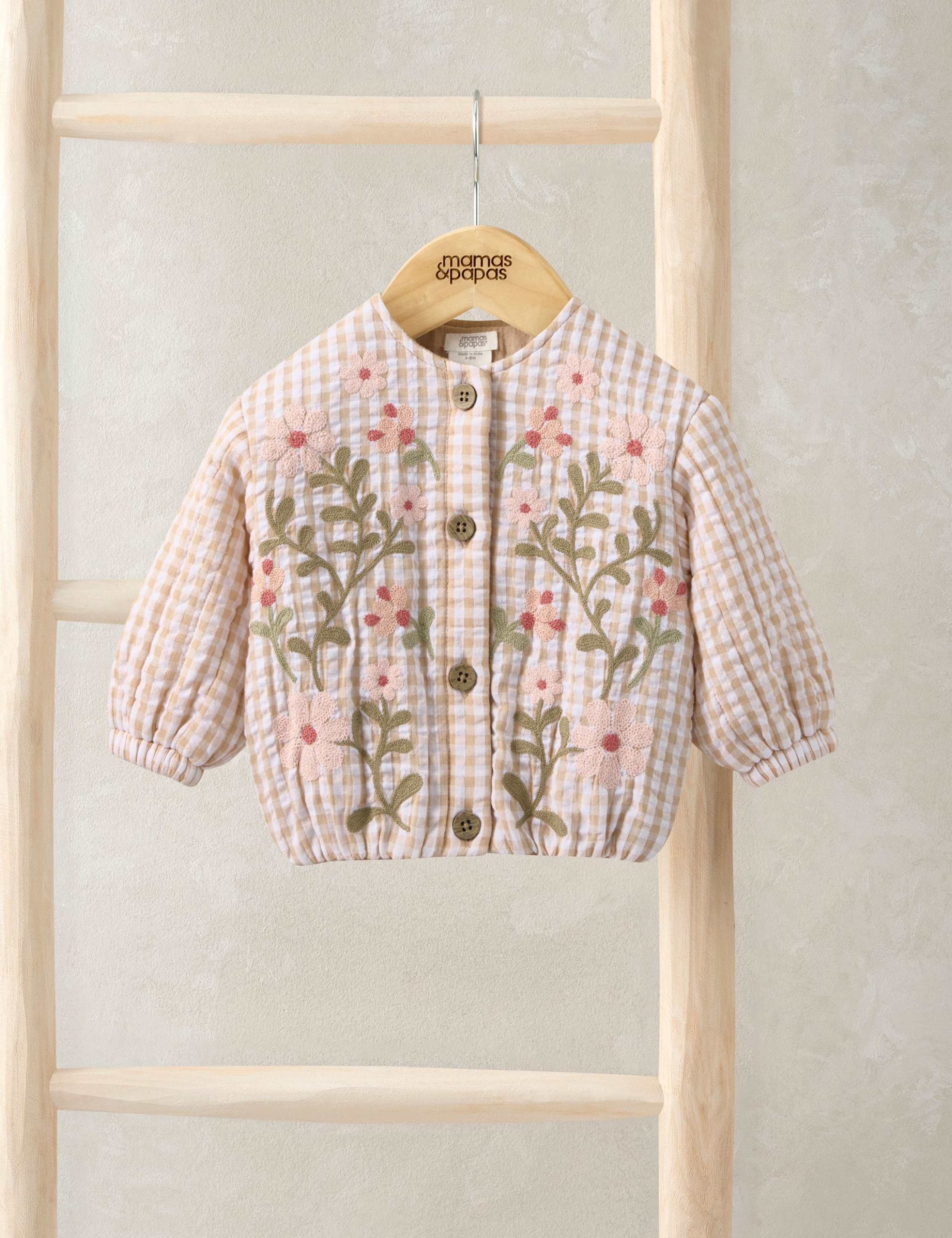 Pure Cotton Gingham Quilted Jacket (3-36 Months) 1 of 2