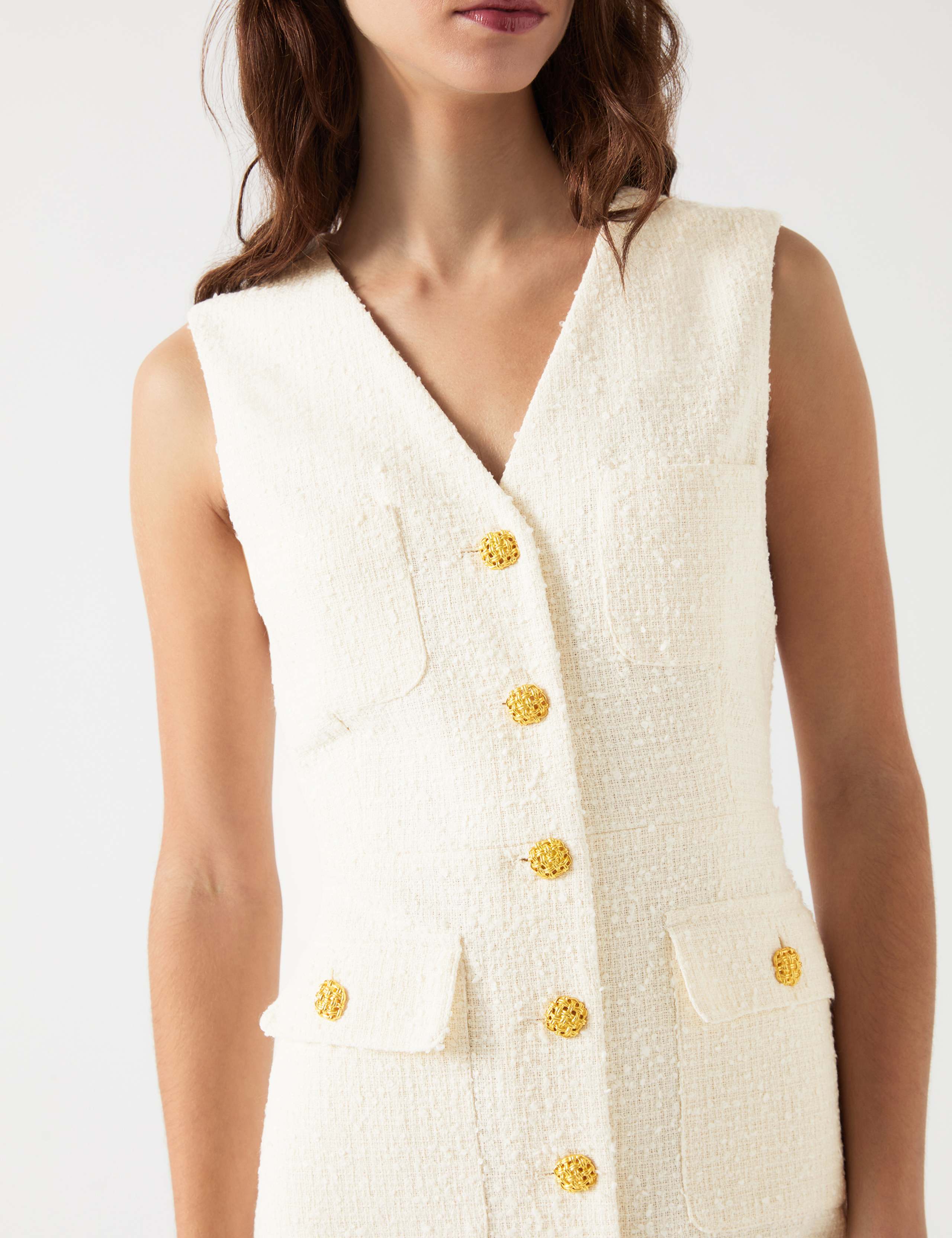 Tweed V-Neck Button Detail Tailored Dress 4 of 4